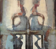 Window, Mid Century, Female Figure in Light, Abstract, Neutral Tones