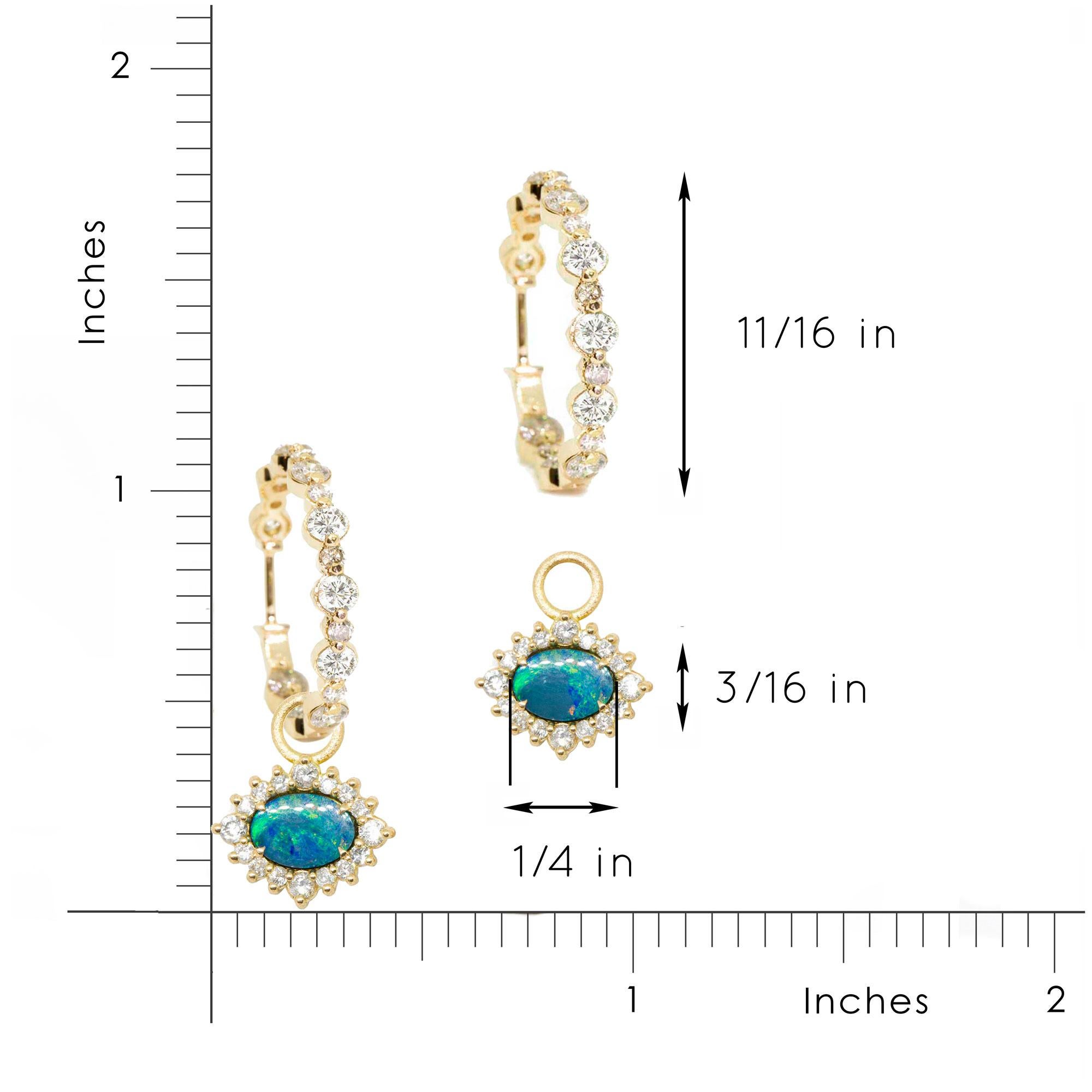 Melinda Lace Pave Hoops Adorn Opal 18 Karat Gold Earrings In New Condition For Sale In Denver, CO