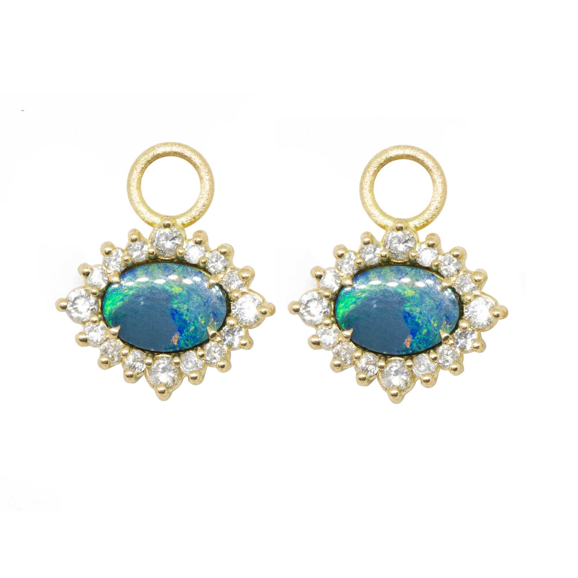 Contemporary Melinda Lace Pave Hoops Adorn Opal 18 Karat Gold Earrings For Sale