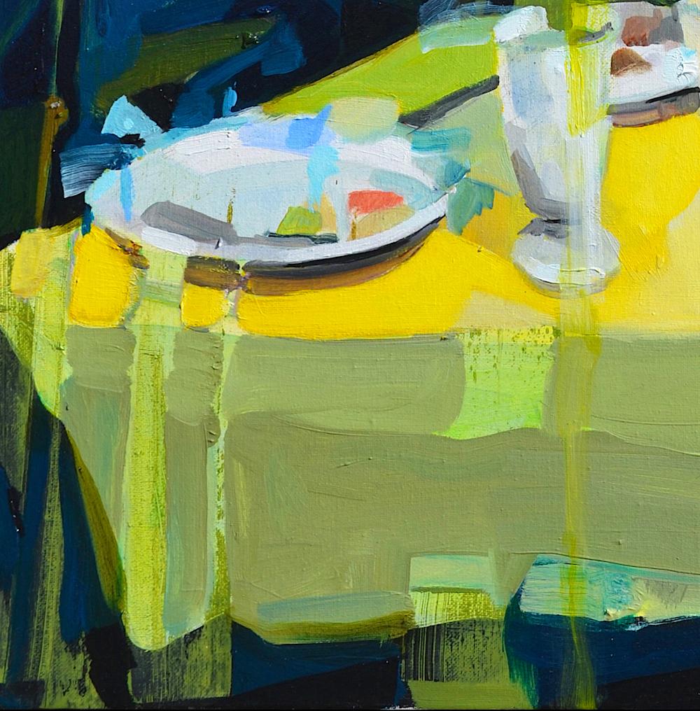 Seven Days Running Over the Fields, Contemporary Abstract Oil Painting Green (Blau), Figurative Painting, von Melinda Matyas