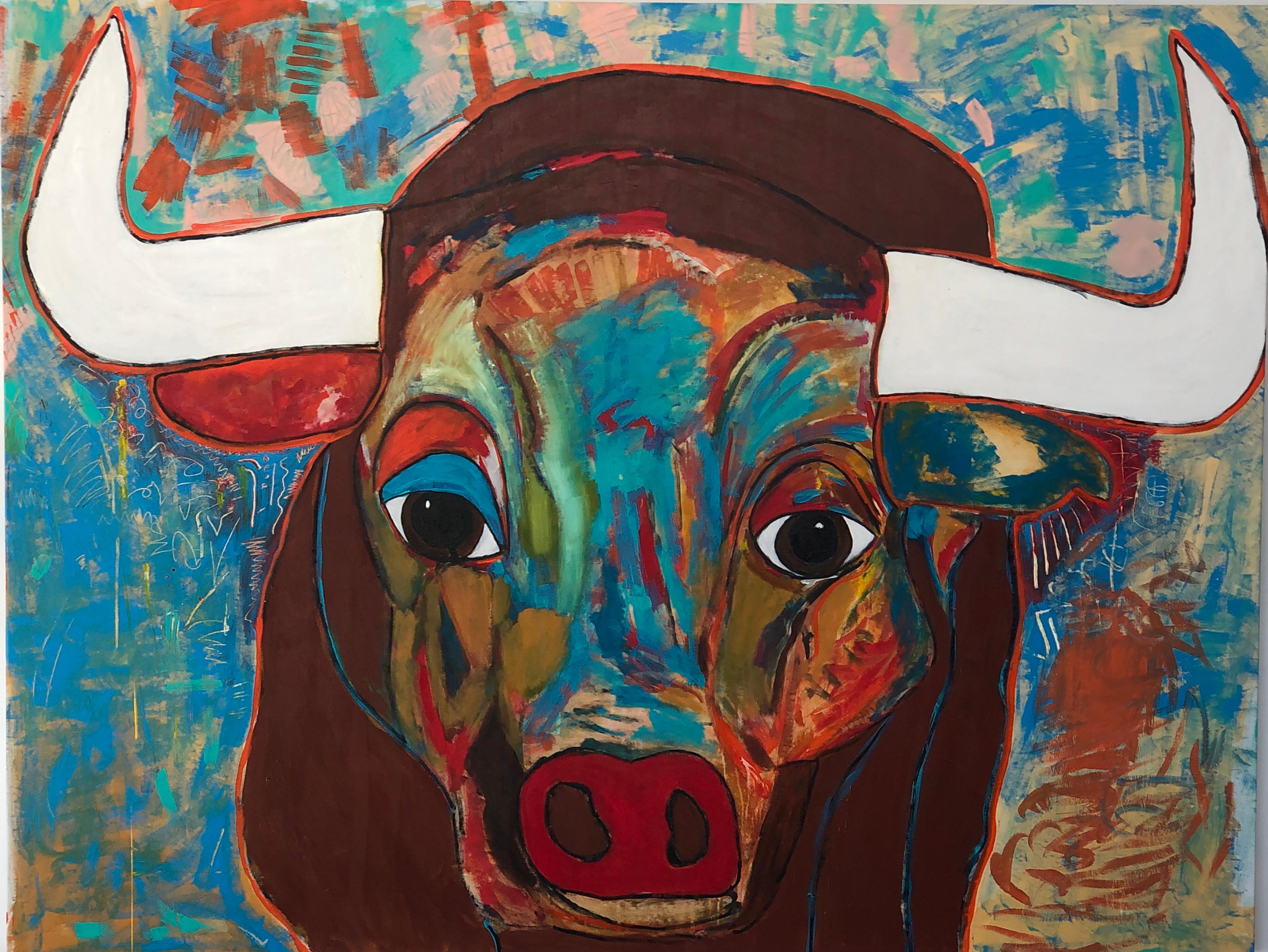 "Bulltiful" Acrylic Painting on Canvas with gold pen