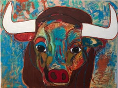 Peinture à l'acrylique sur toile « Bulltiful » avec stylo doré