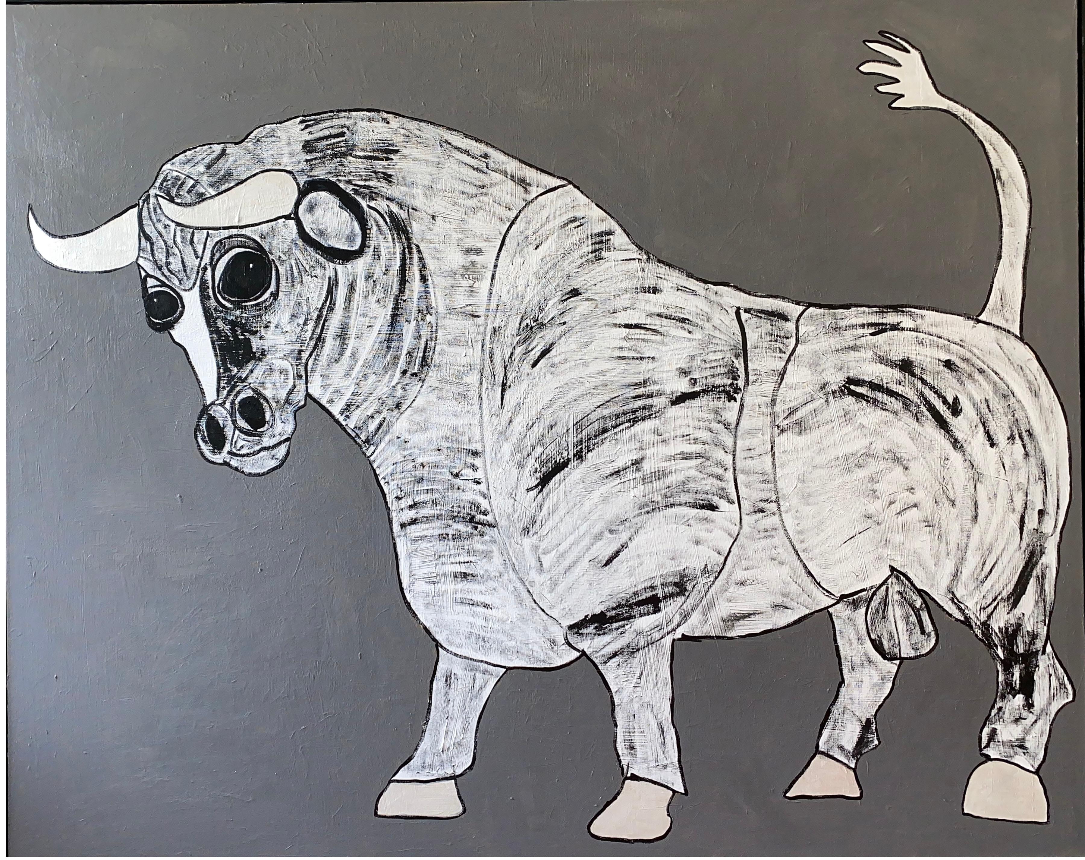 Melinda McLeod Animal Painting - "Egon the Bull" Acrylic on Canvas 