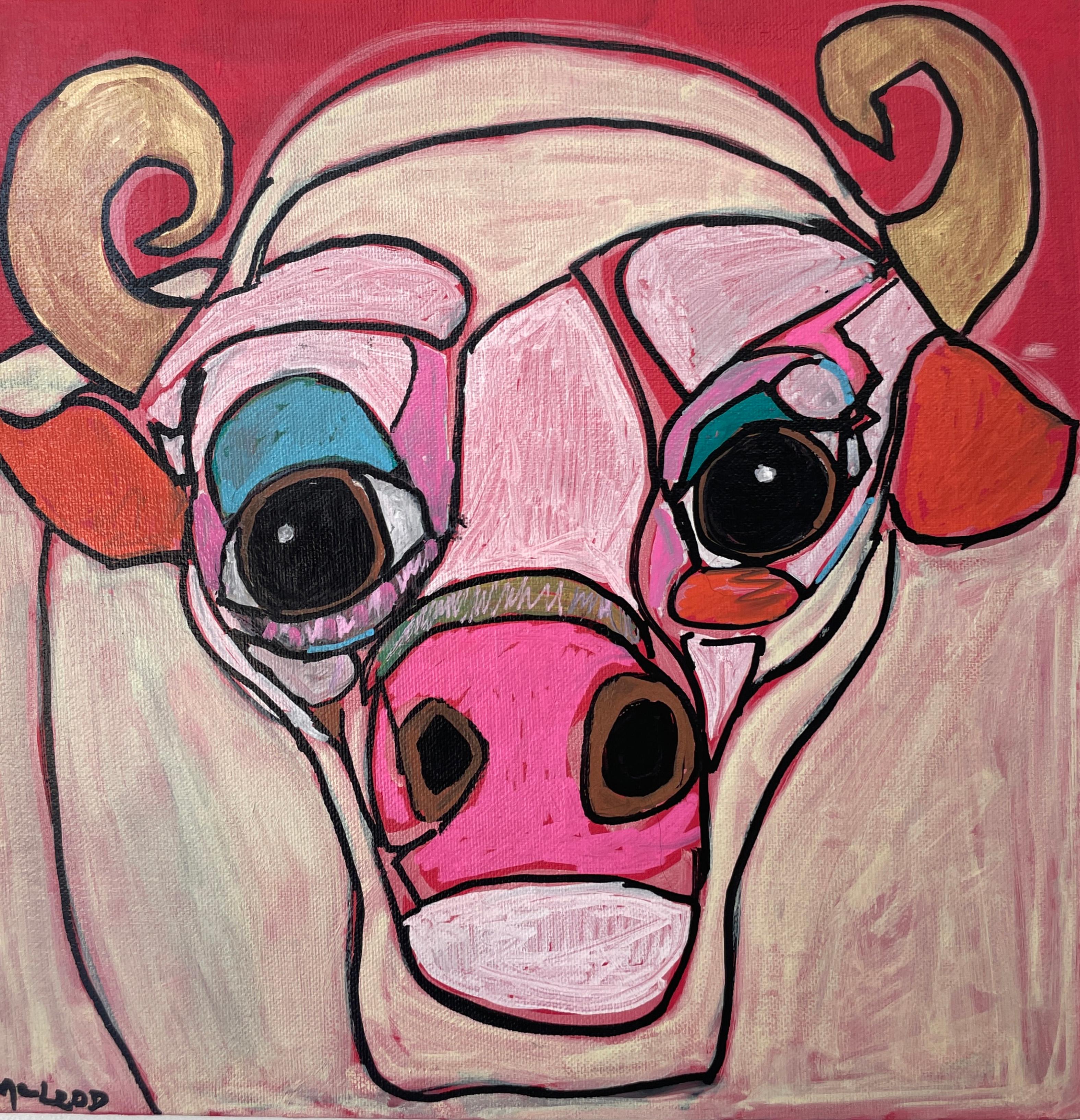 Melinda McLeod Animal Painting - "Little Bull #1" - Acrylic on Canvas