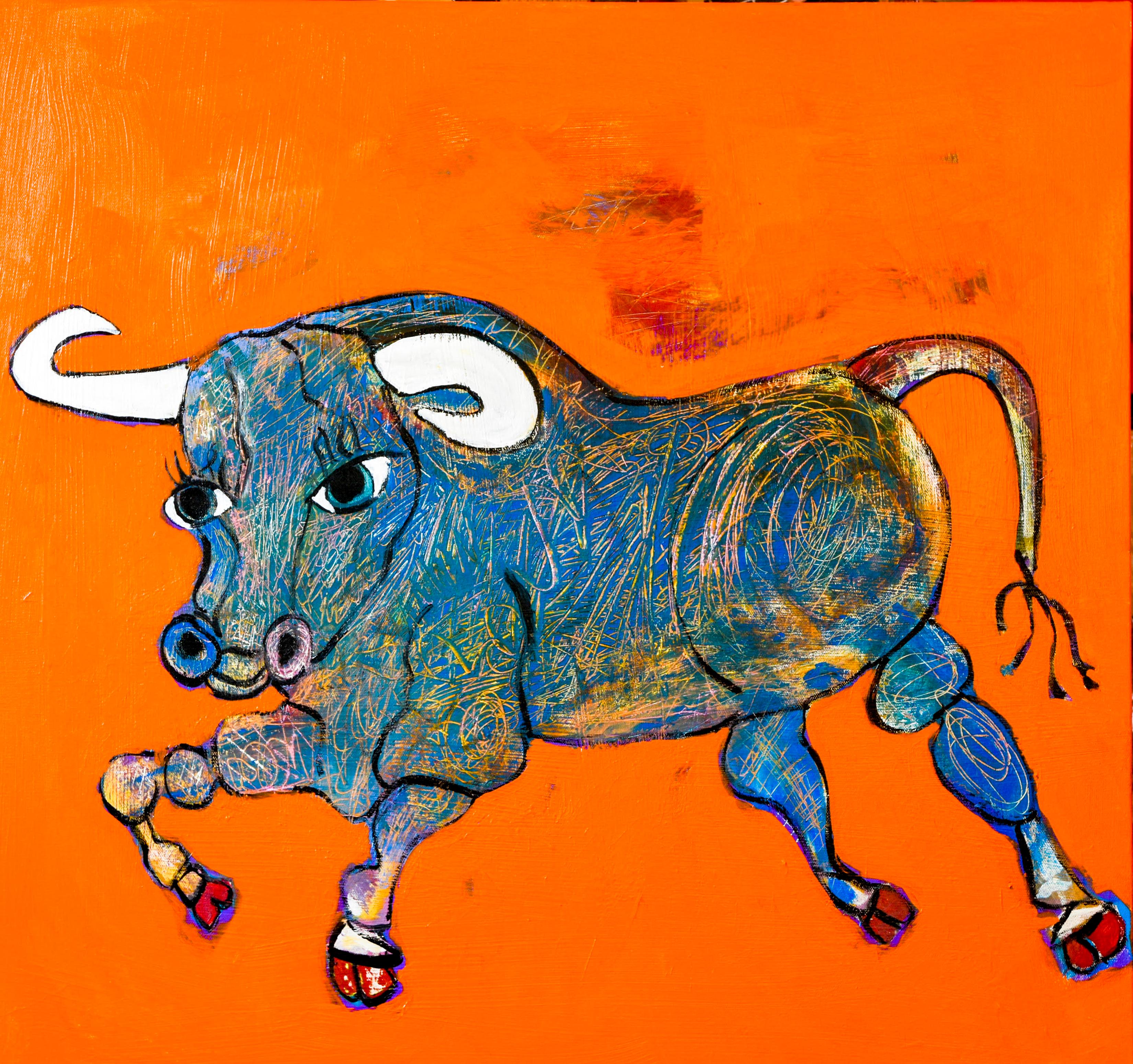 Melinda McLeod Animal Painting - "Quinto The Bull"-Acrylic Painting on Canvas 