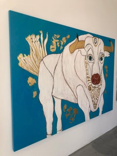 "Taj" - Peinture acrylique sur toile avec cornes en feuille d'or