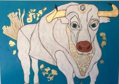 "Taj" Acrylic Painting on Canvas with gold leaf horns