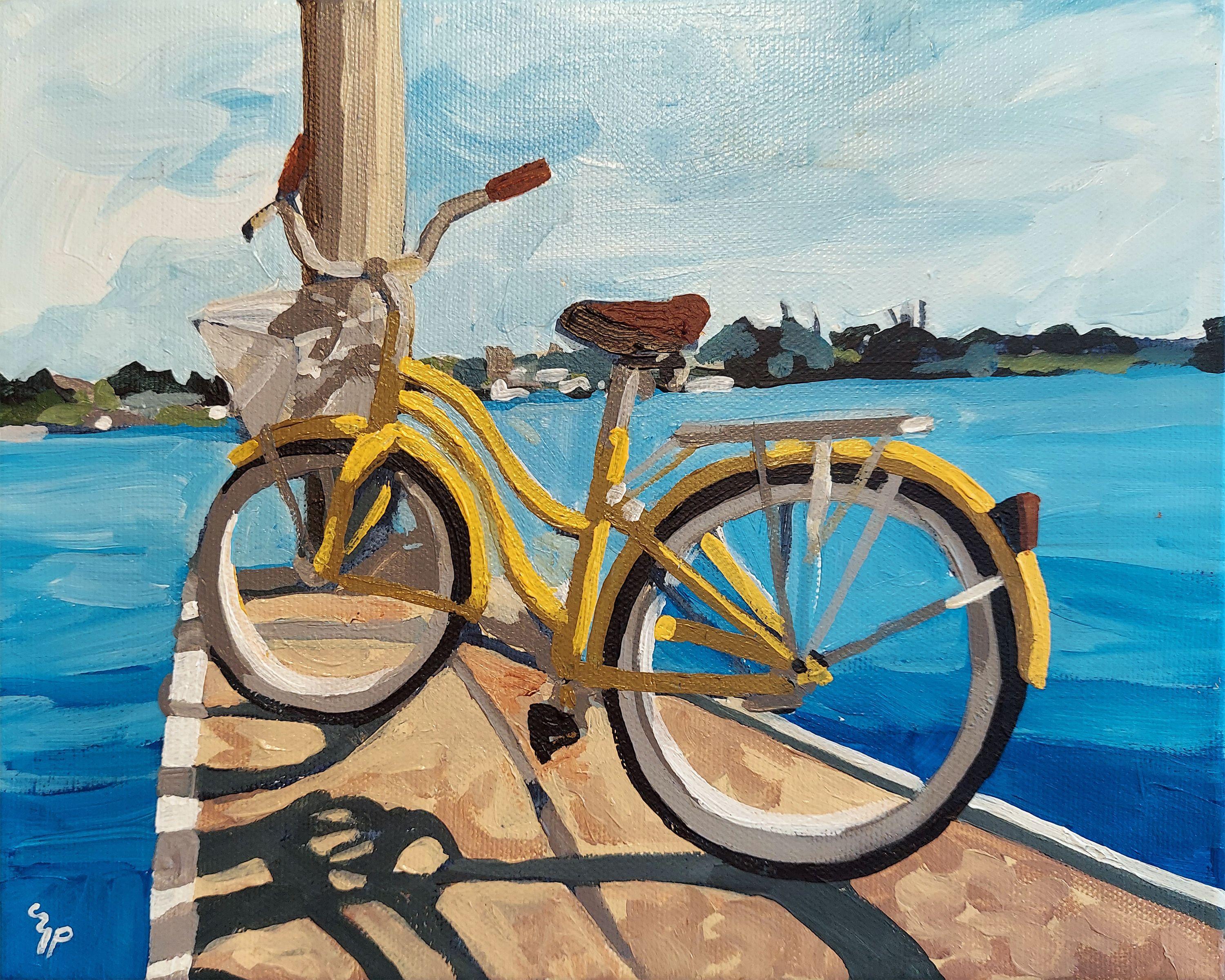Bike auf der Kante, Gemälde, Acryl auf Leinwand