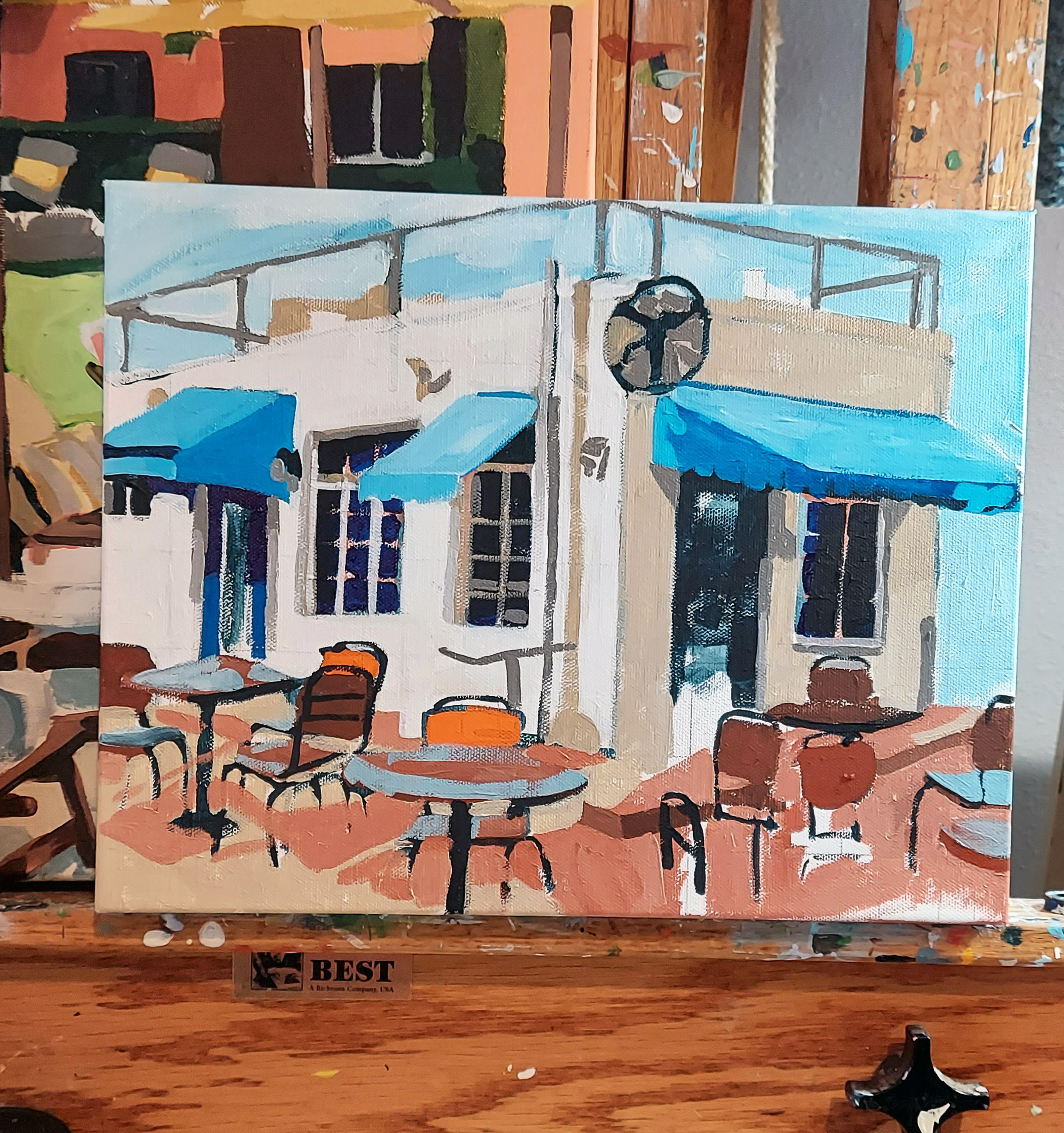 Blue Cafe, Painting, Acrylic on Canvas For Sale 2
