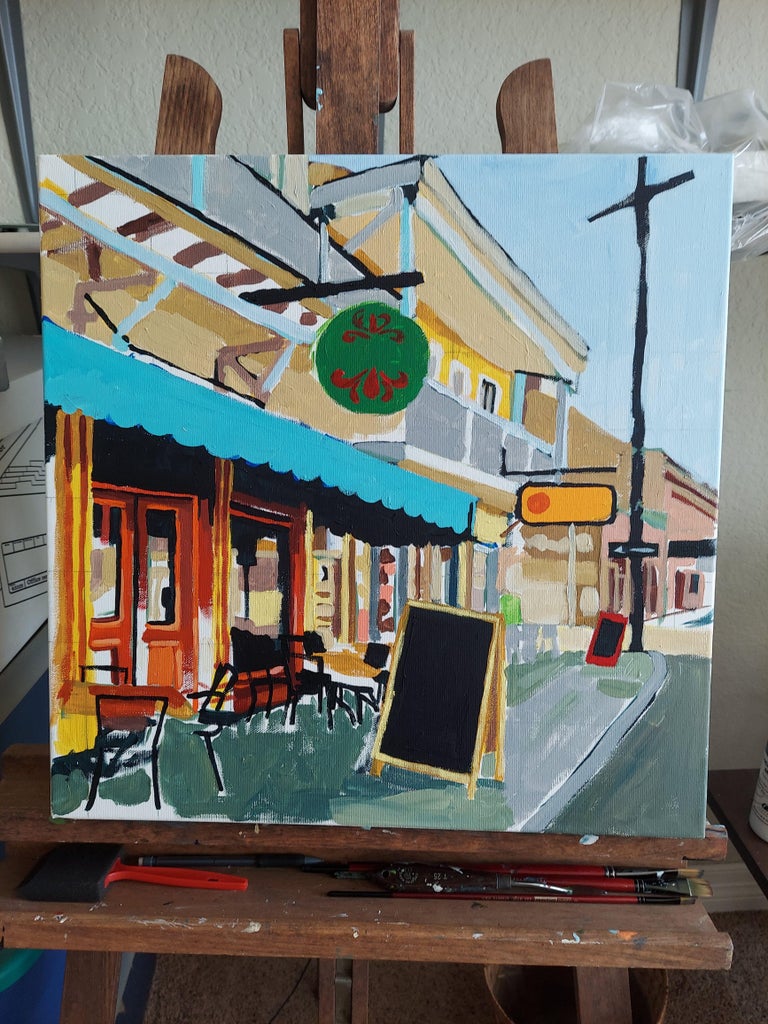 Melinda Patrick Magazine Street, Painting, Acrylic on Canvas For Sale