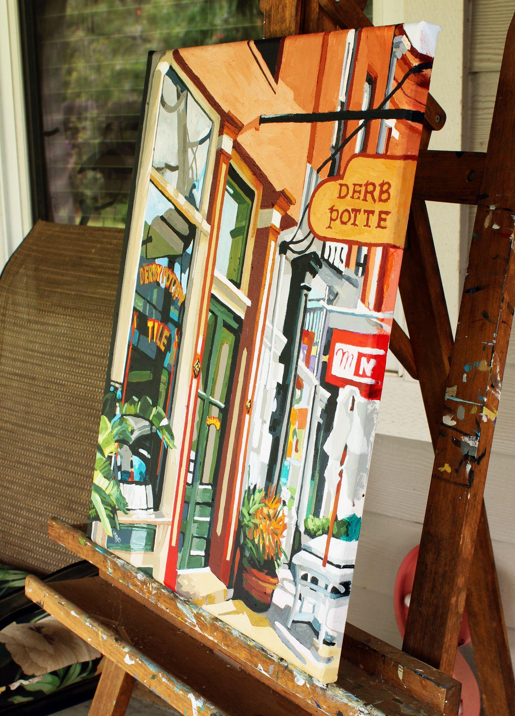 Zeitungslauf, Gemälde, Acryl auf Leinwand im Angebot 1