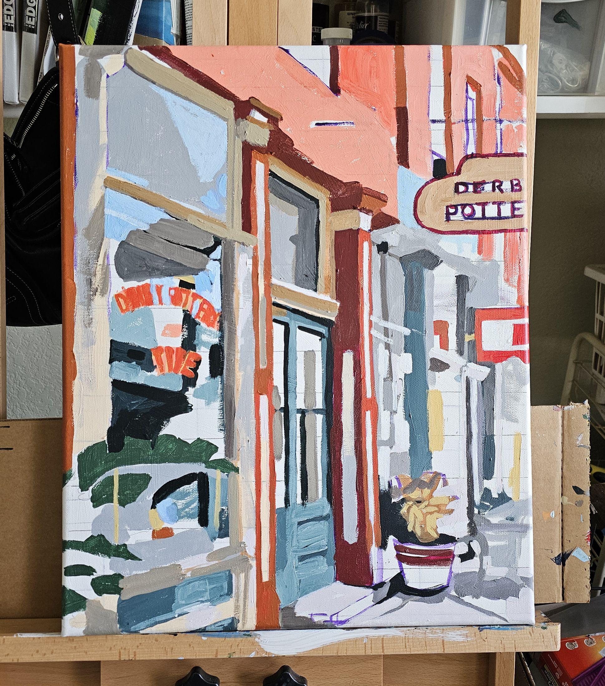 Zeitungslauf, Gemälde, Acryl auf Leinwand im Angebot 2