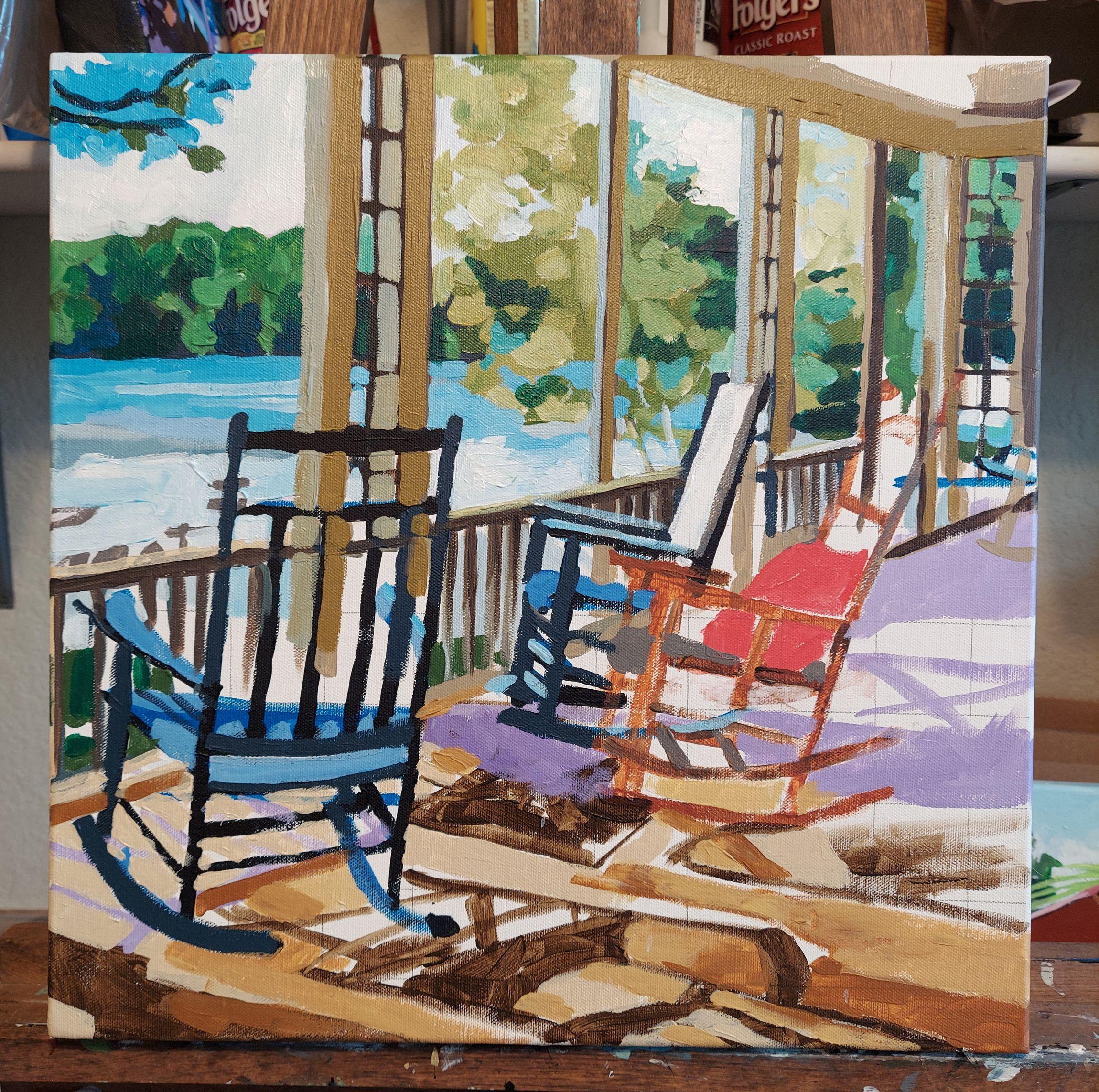 Rocking the Lake, Gemälde, Acryl auf Leinwand im Angebot 1