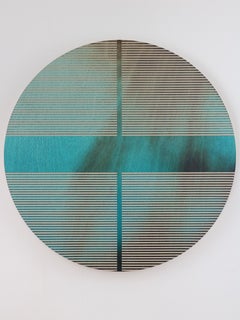 Aqua blue pill (minimaliste grid round painting on wood dopamine color vibrant)