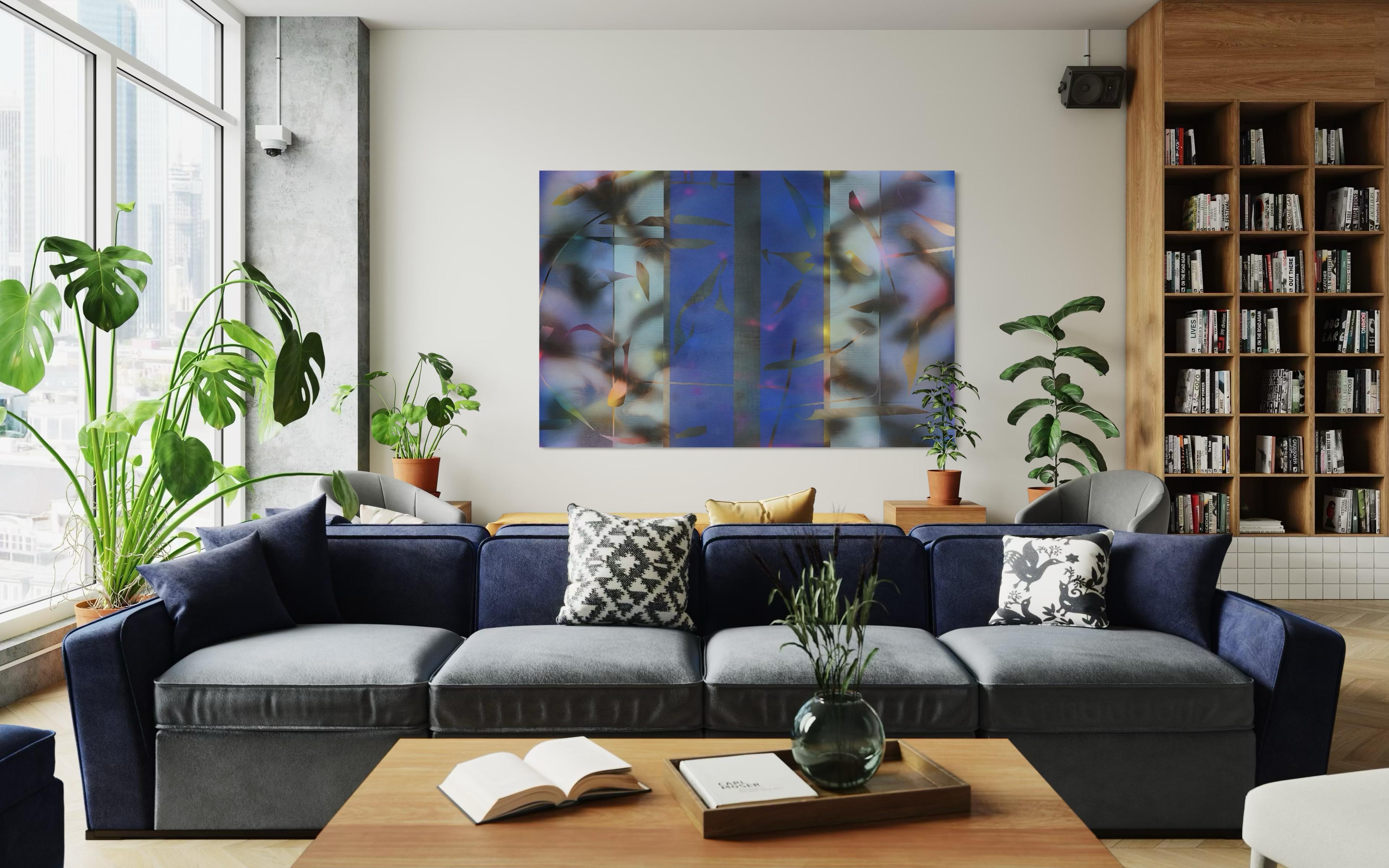 Aqua Marina (cobalt sky blue grid wood patterns nature marine geometric) For Sale 7