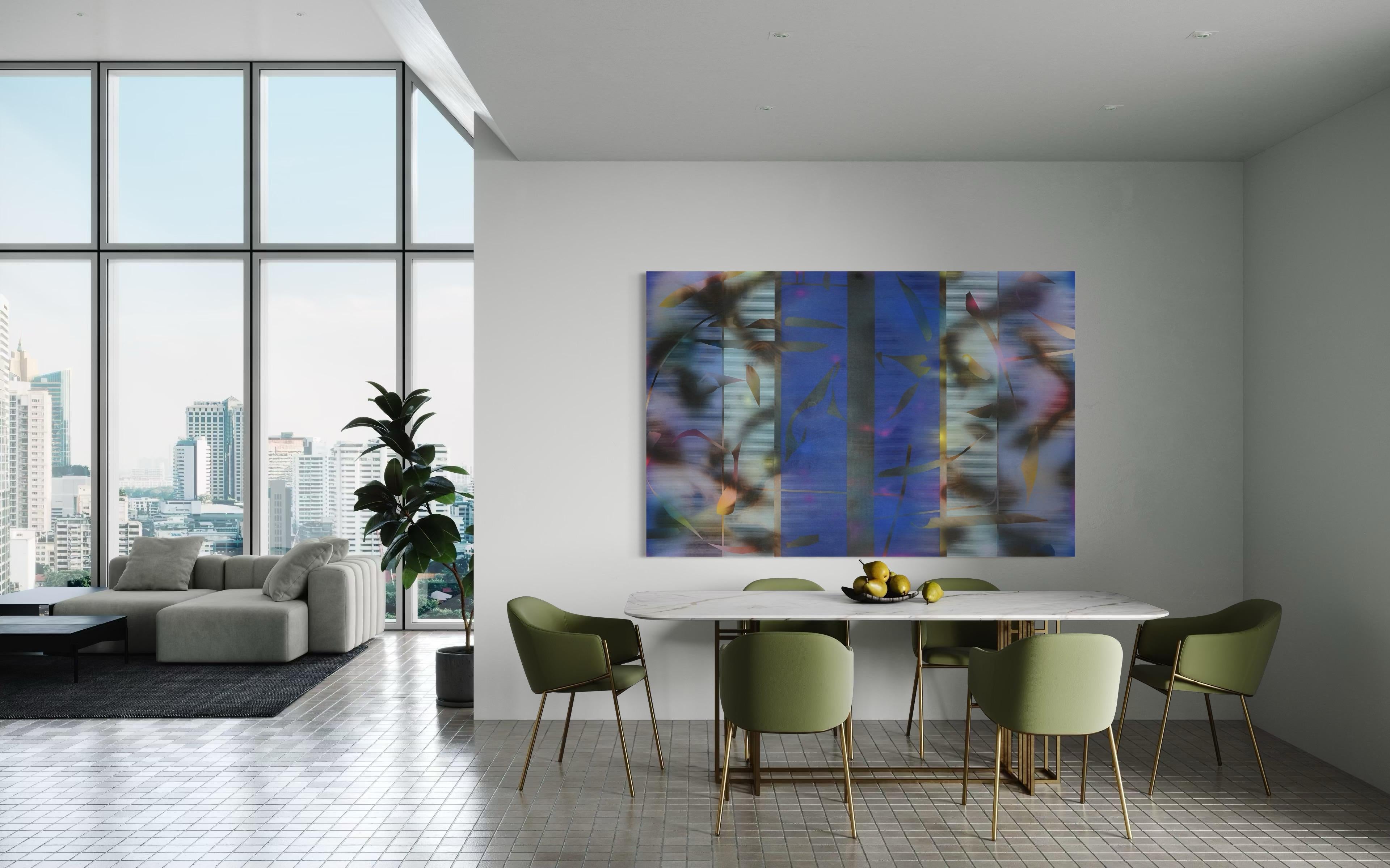 Aqua Marina (cobalt sky blue grid wood patterns nature marine geometric) For Sale 8