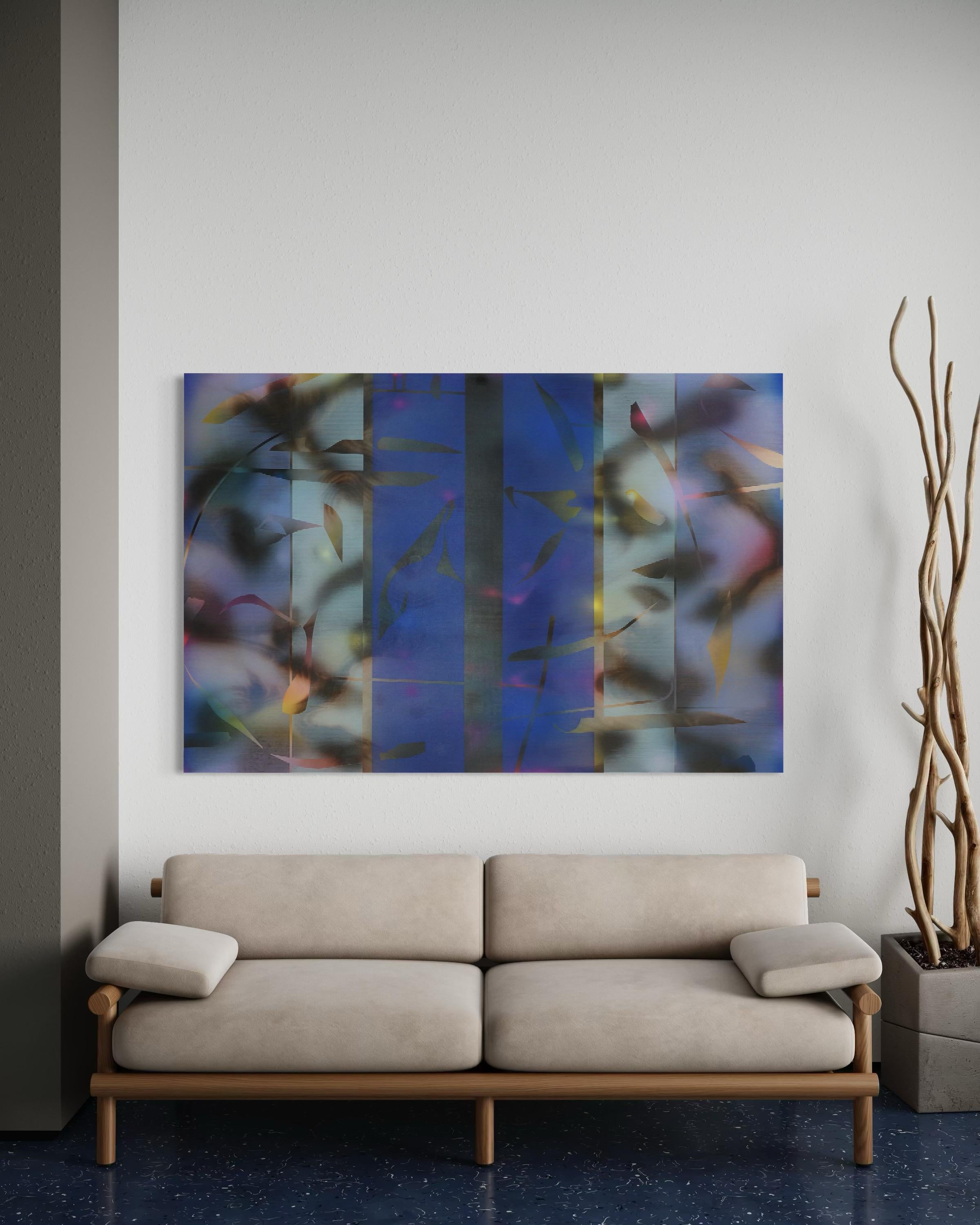 Aqua Marina (cobalt sky blue grid wood patterns nature marine geometric) For Sale 1