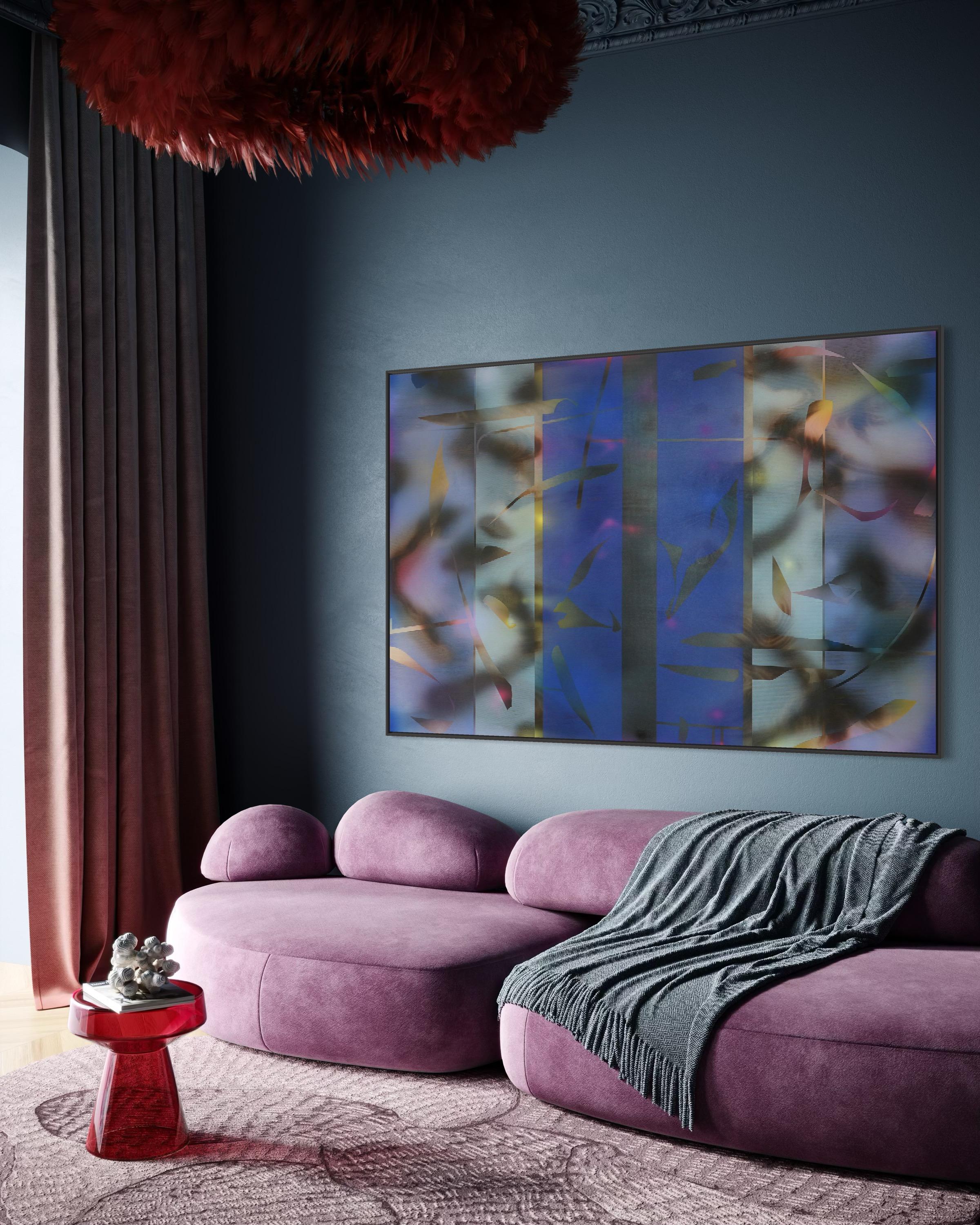 Aqua Marina (cobalt sky blue grid wood patterns nature marine geometric) For Sale 2