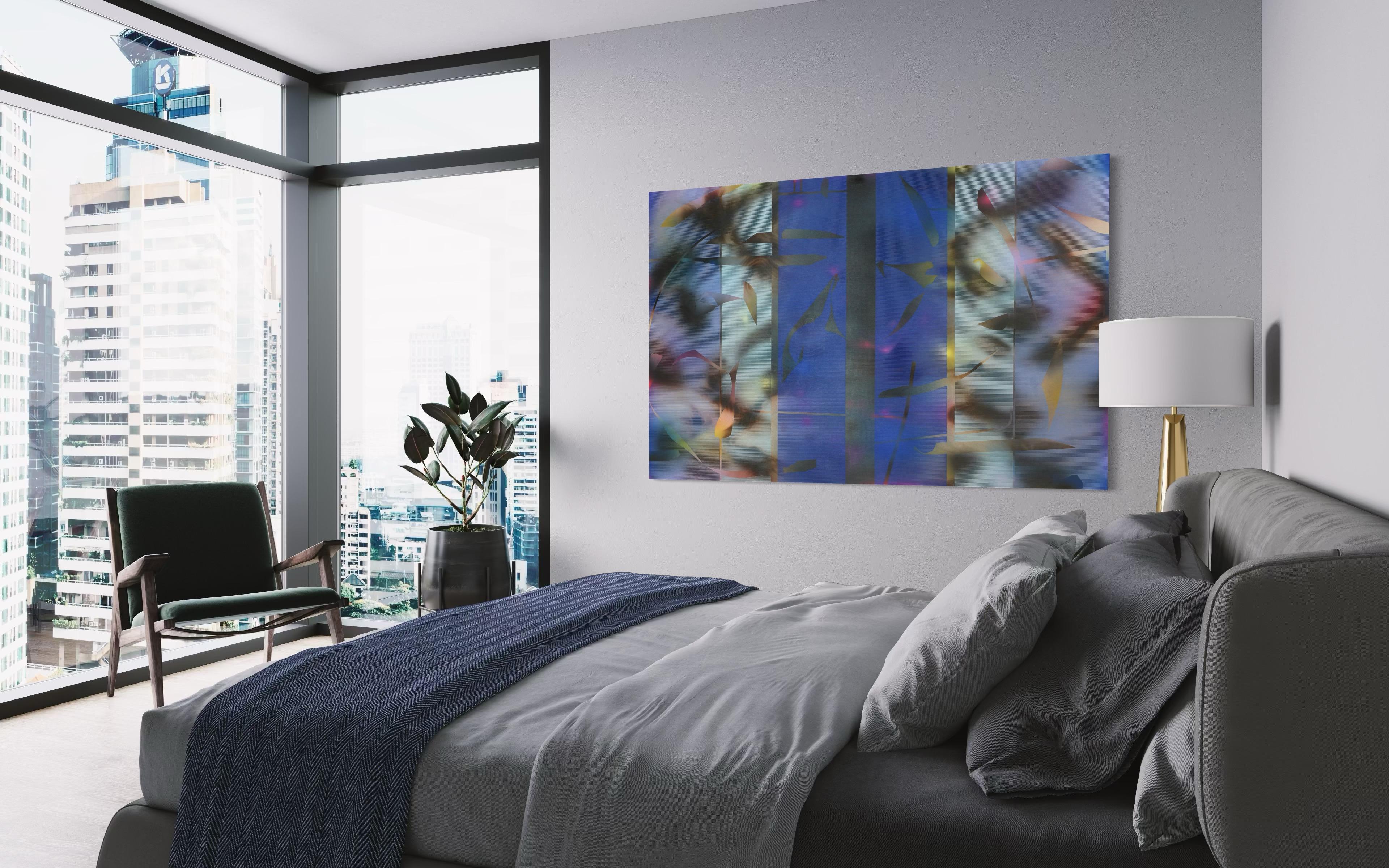Aqua Marina (cobalt sky blue grid wood patterns nature marine geometric) For Sale 4