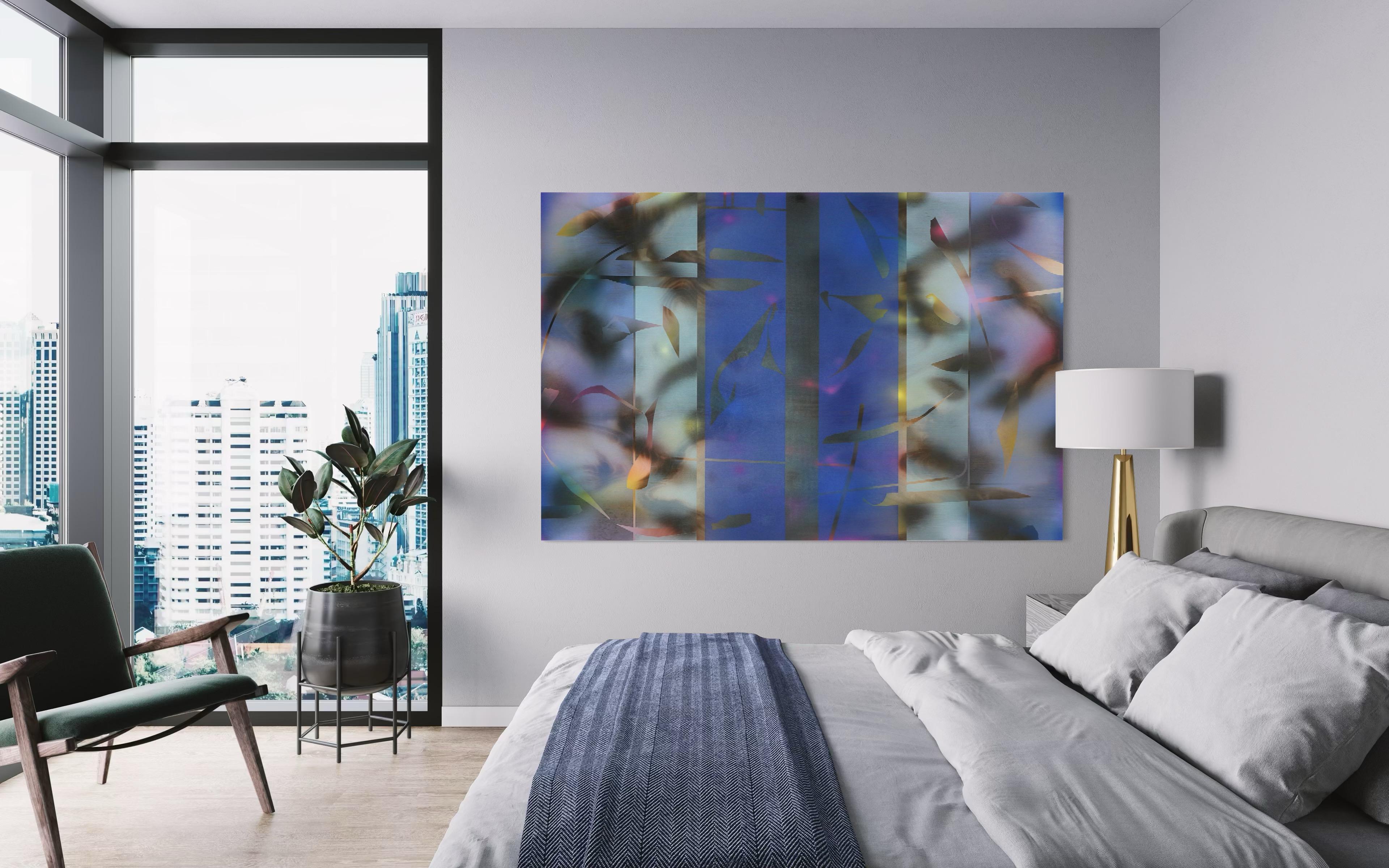 Aqua Marina (cobalt sky blue grid wood patterns nature marine geometric) For Sale 5