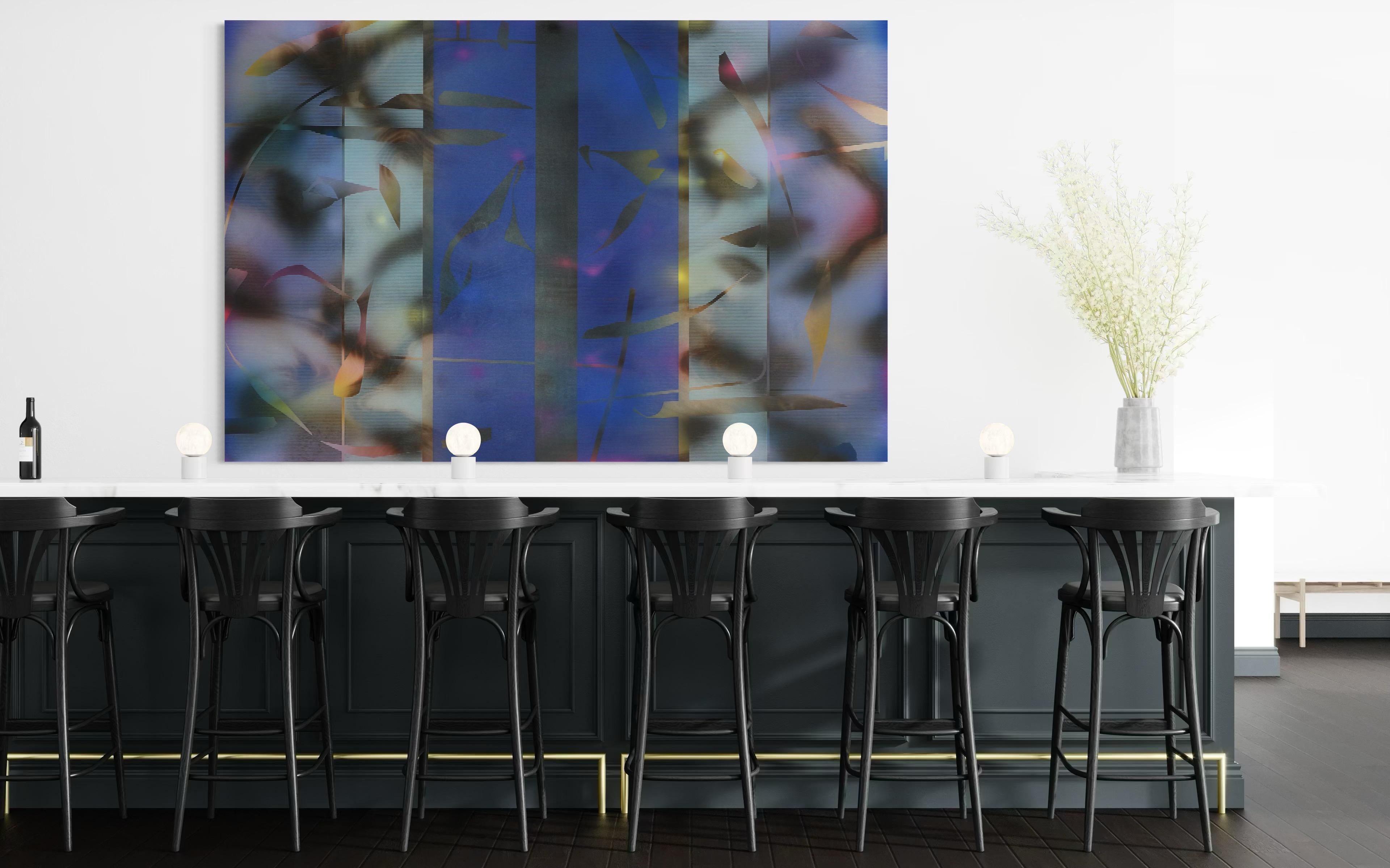Aqua Marina (cobalt sky blue grid wood patterns nature marine geometric) For Sale 6