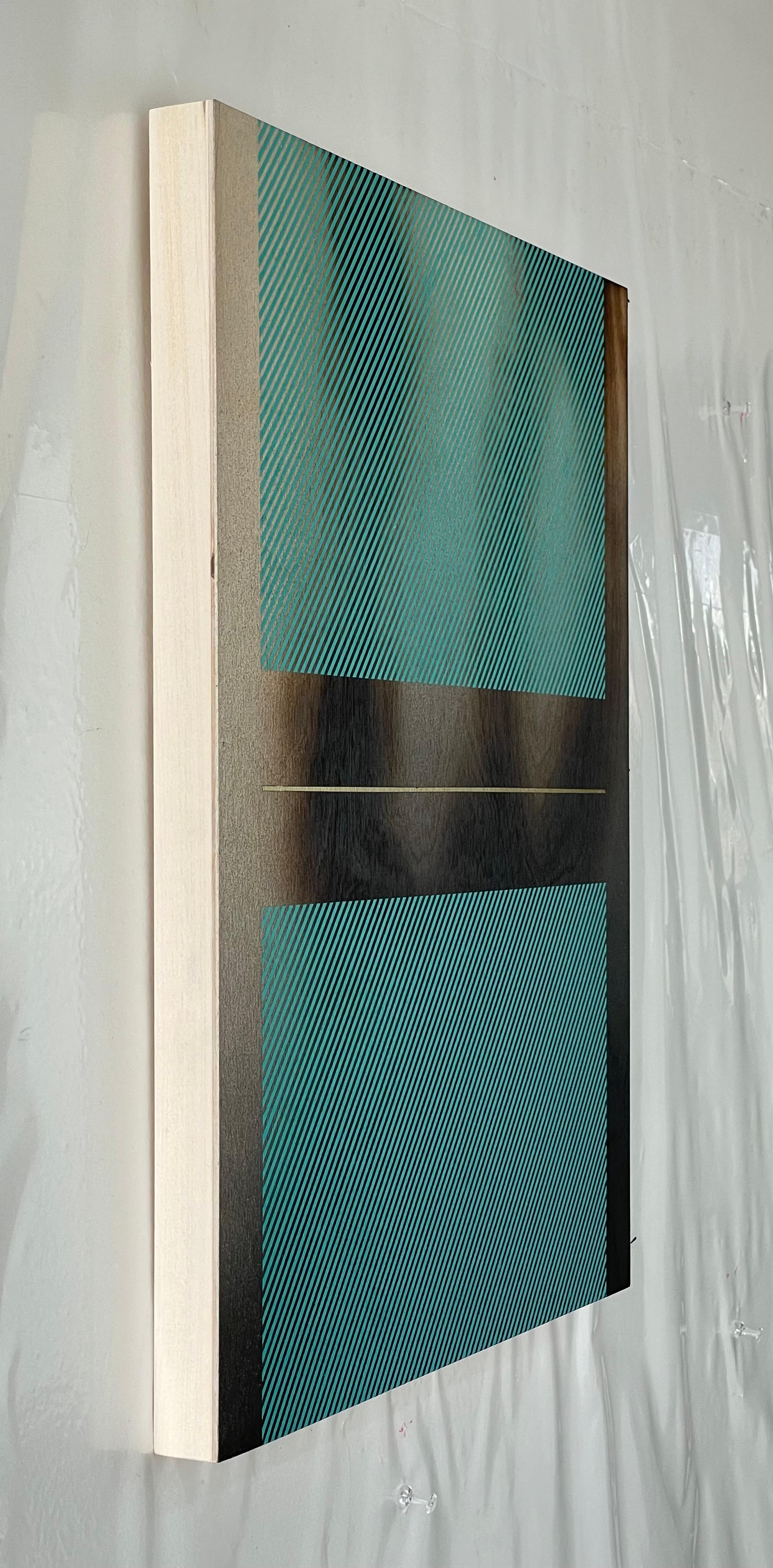 Aqua Miami azul Mångata (pintura cuadriculada madera mínima borde duro dopamina vibrante) - Abstract Painting Negro de Melisa Taylor Metzger