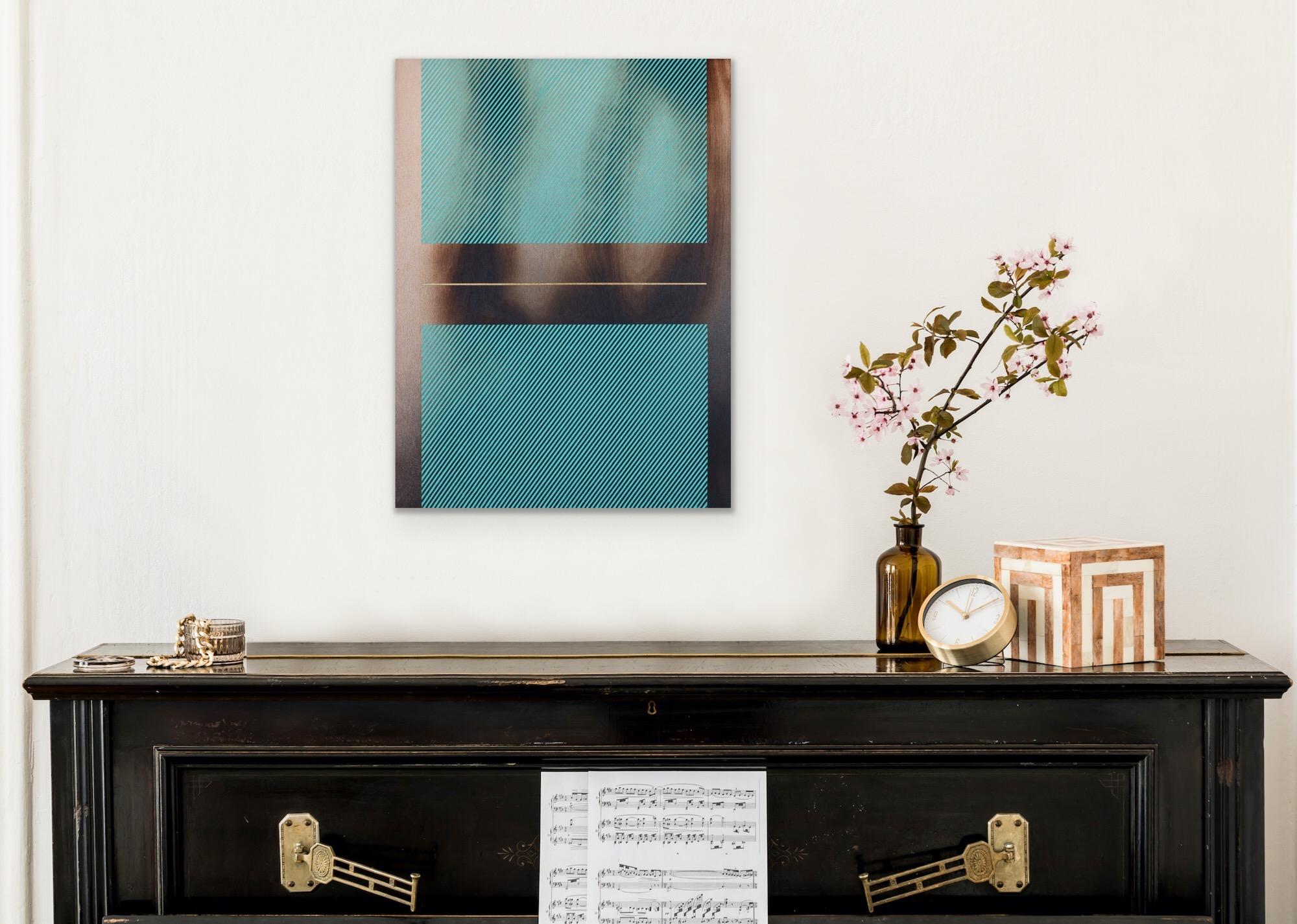Aqua Miami azul Mångata (pintura cuadriculada madera mínima borde duro dopamina vibrante) en venta 2