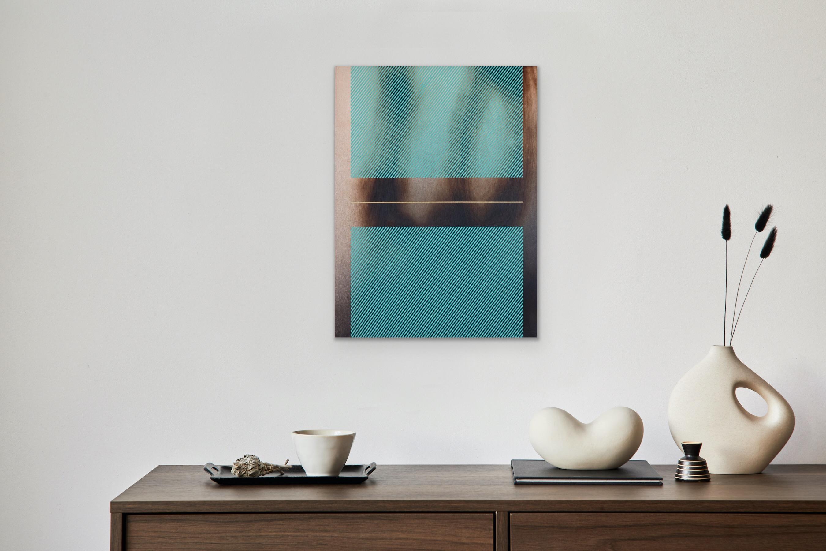 Aqua Miami azul Mångata (pintura cuadriculada madera mínima borde duro dopamina vibrante) en venta 3