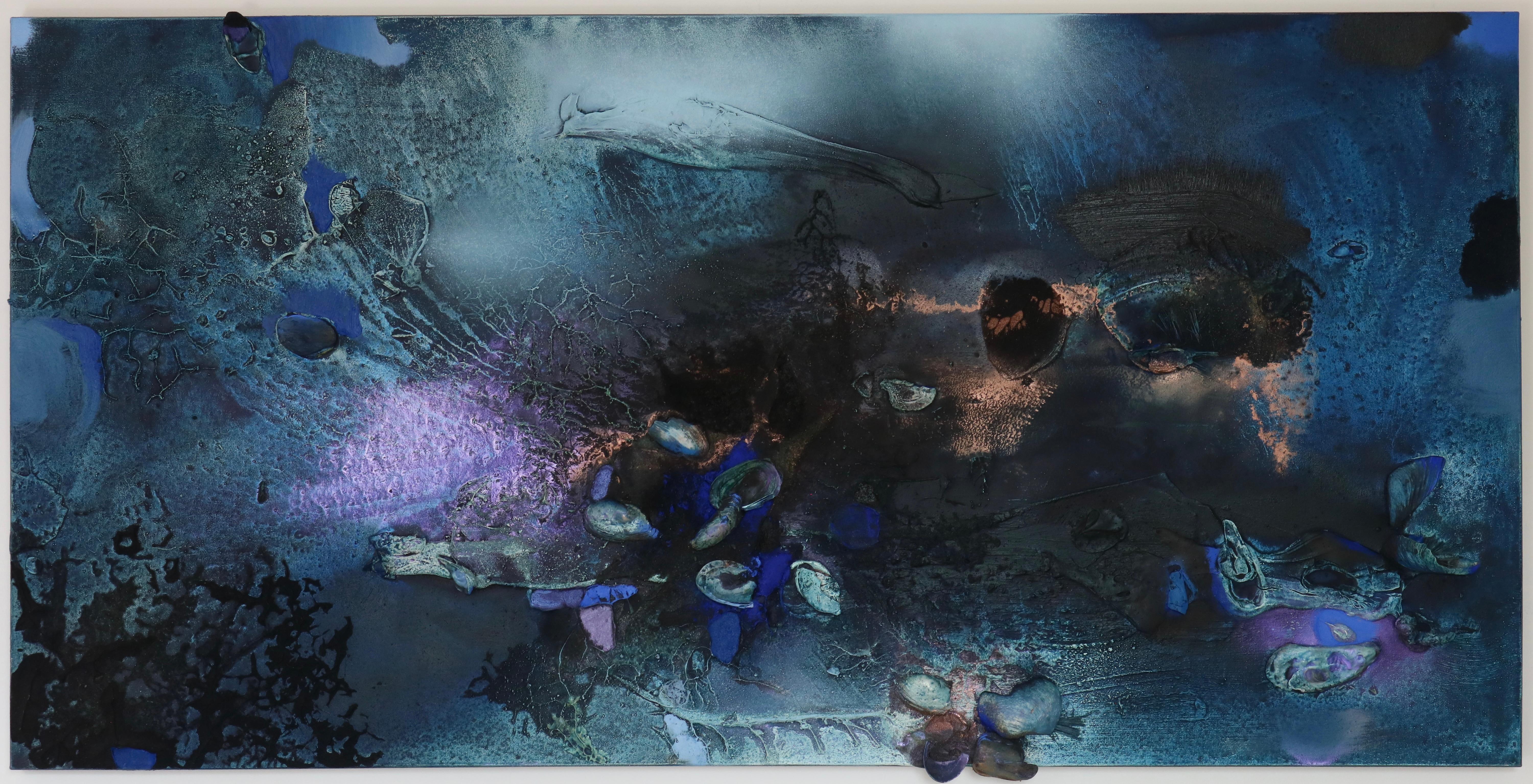 At Sea Between Fossils and Satellites 11 (celestial blue, texture, organic, sea) - Mixed Media Art by Melisa Taylor Metzger