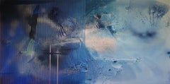 At sea between fossils and satellites 14 (blue stripes copper abstract texture)