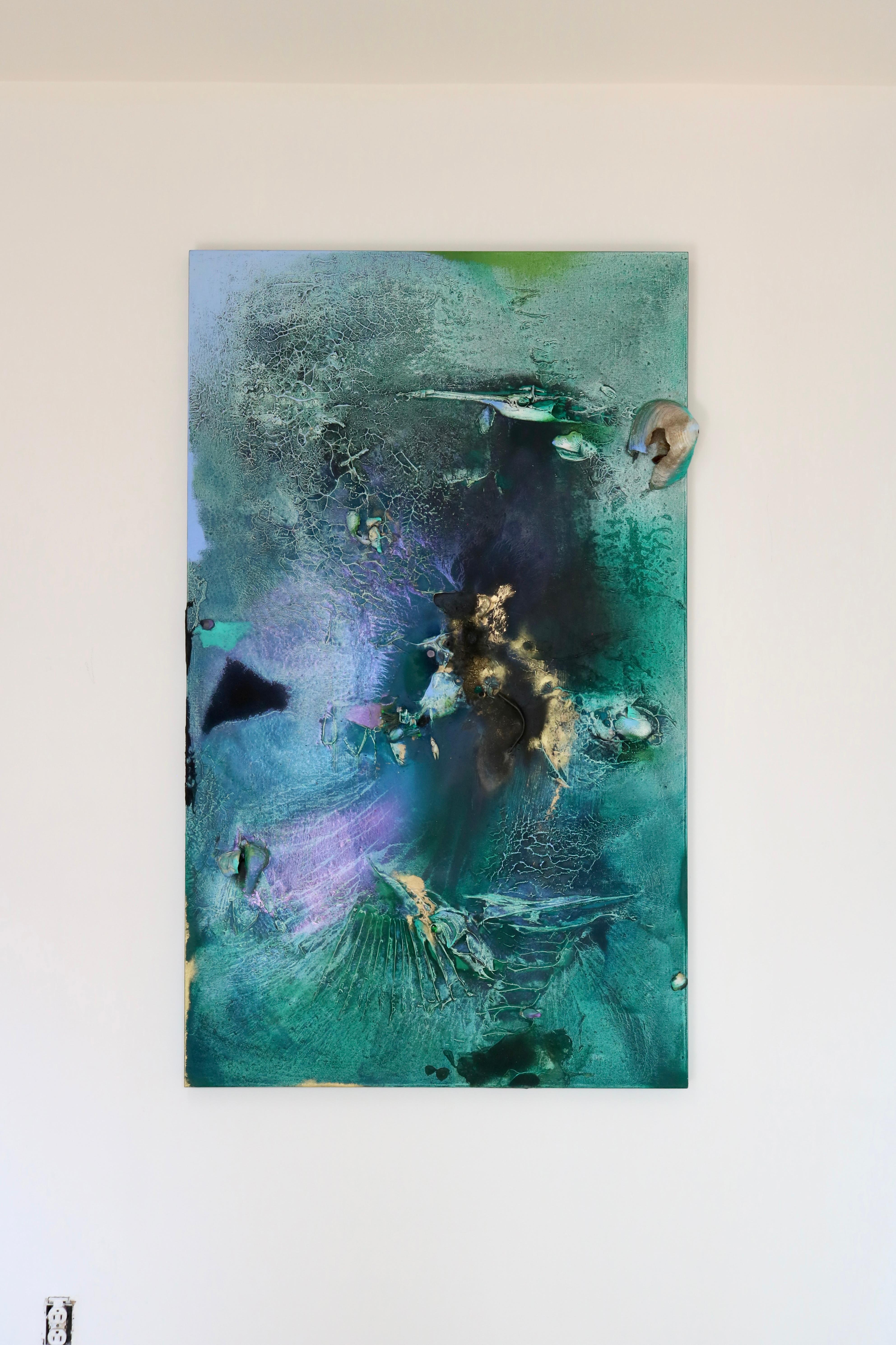Auf See zwischen Fossilien und Satelliten 15 (Textur, organisch, biophil, Sand) – Painting von Melisa Taylor Metzger