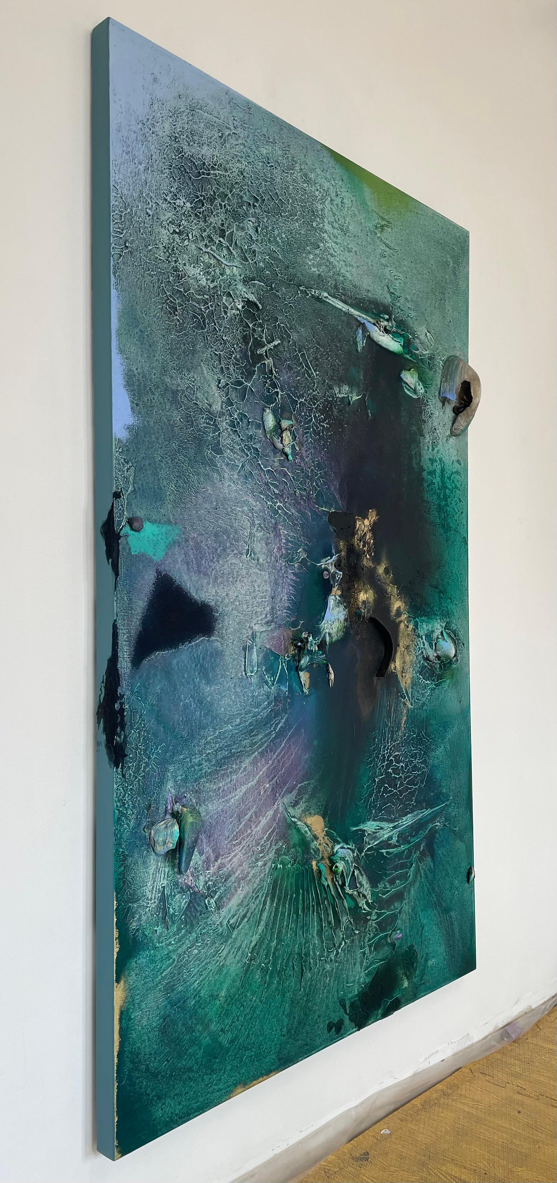 Auf See zwischen Fossilien und Satelliten 15 (Textur, organisch, biophil, Sand) (Abstrakt), Painting, von Melisa Taylor Metzger