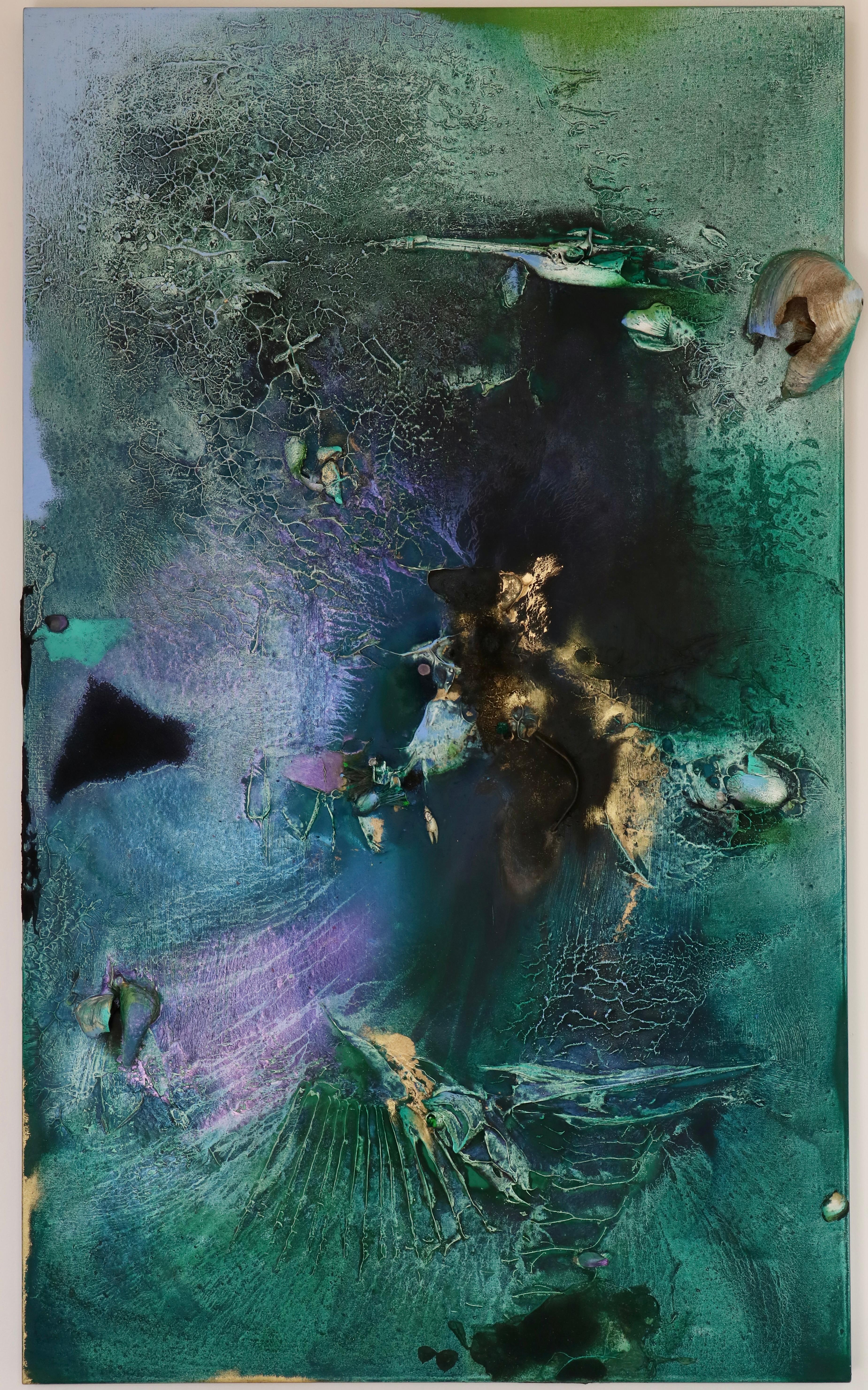 Melisa Taylor Metzger Abstract Painting – Auf See zwischen Fossilien und Satelliten 15 (Textur, organisch, biophil, Sand)