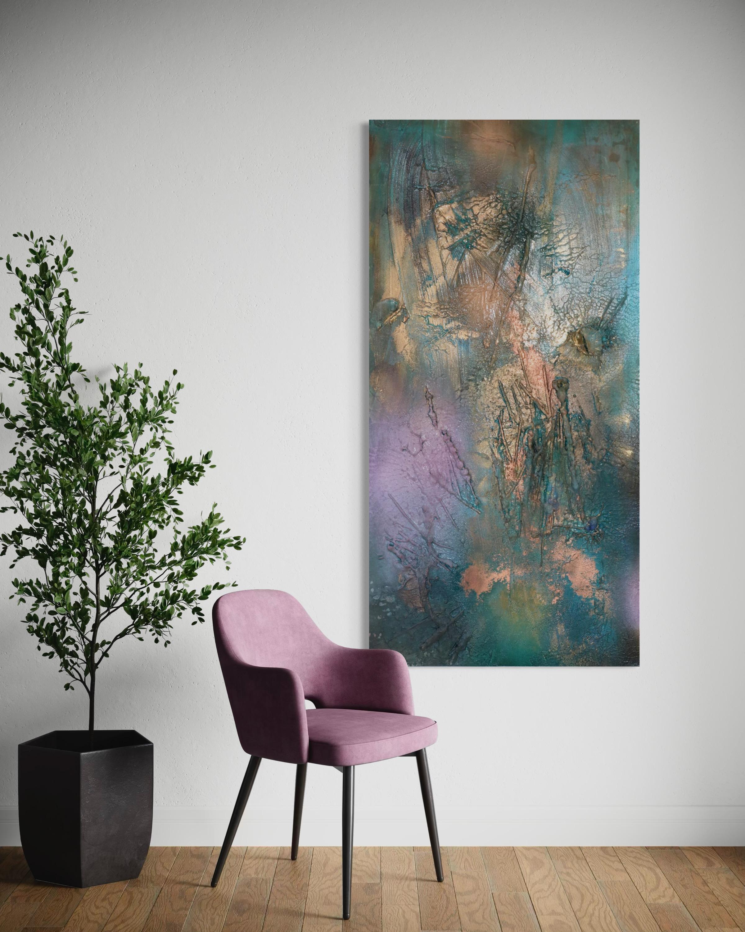 At Sea Between Fossils and Satellites 16 (texture, organico, biofilico, verde acqua) - Painting di Melisa Taylor Metzger