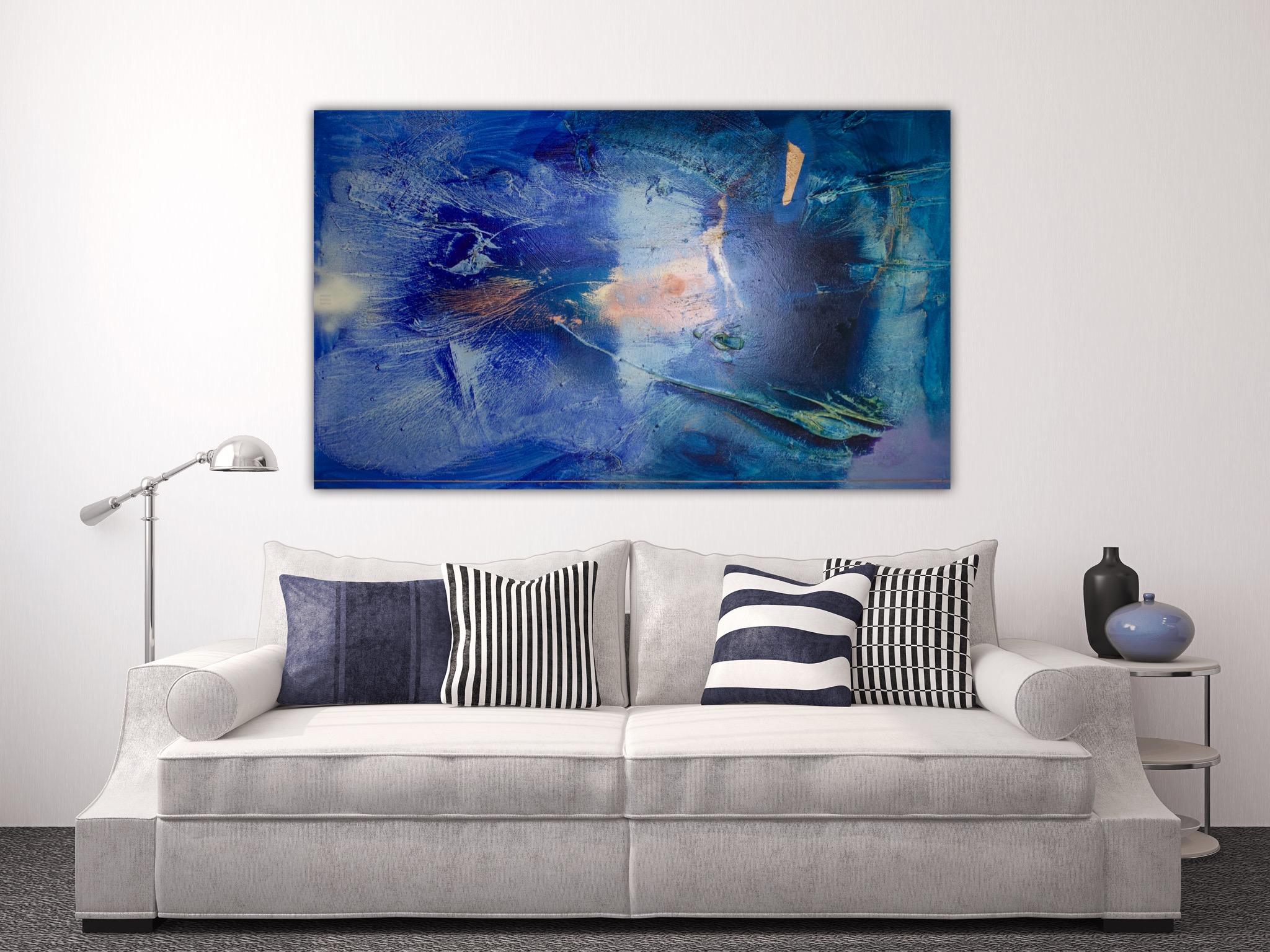 Melisa Taylor Metzger Abstract Painting - At Sea Between Fossils and Satellites 9 (blue vibrant abstract art deco texture)