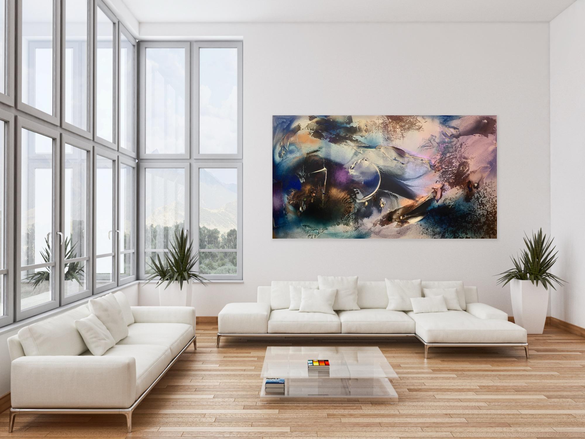 At Sea Between Fossils and Satellites II2 - Gold Abstract Painting by Melisa Taylor Metzger