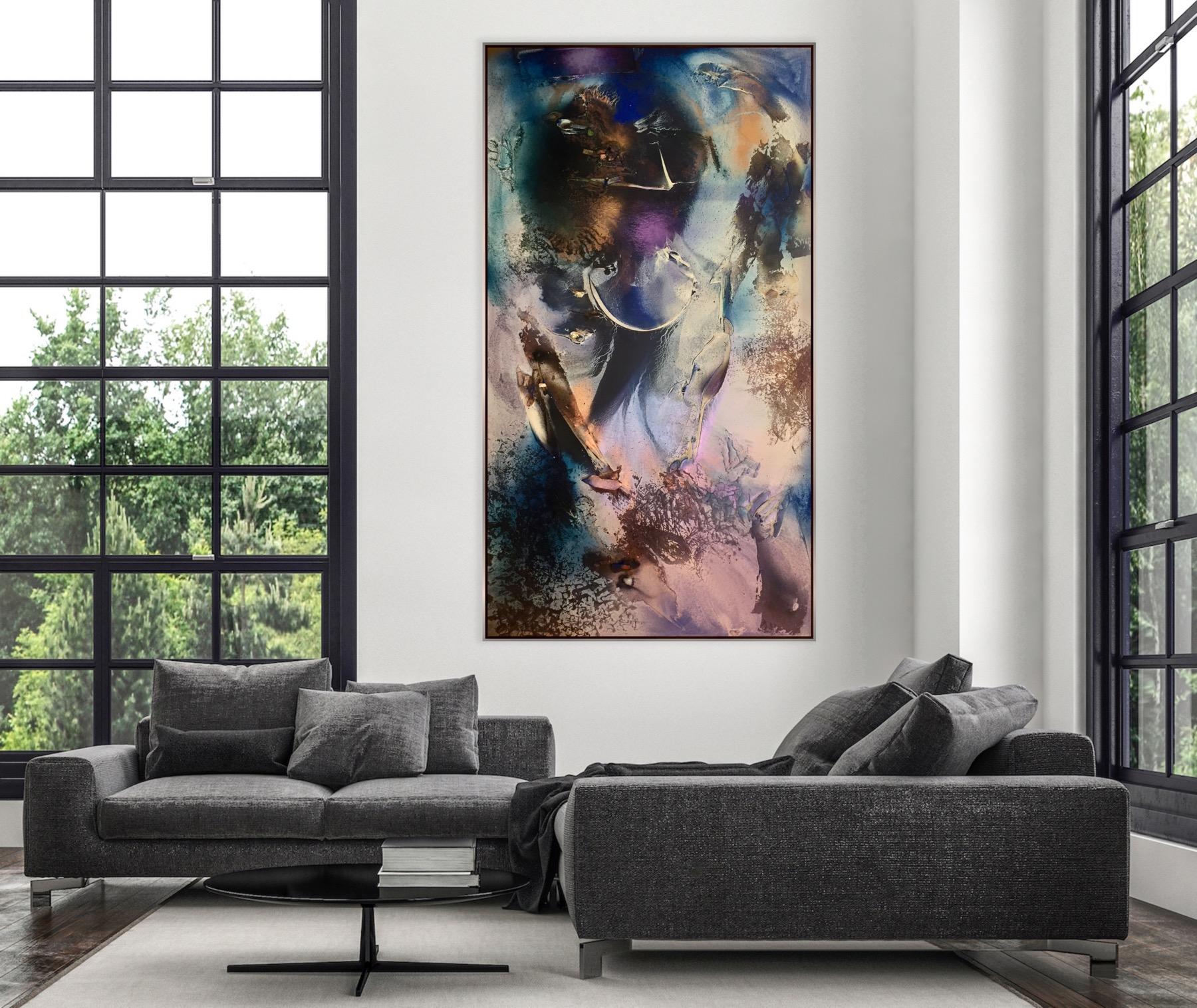 At Sea Between Fossils and Satellites II2 - Gold Abstract Painting by Melisa Taylor Metzger