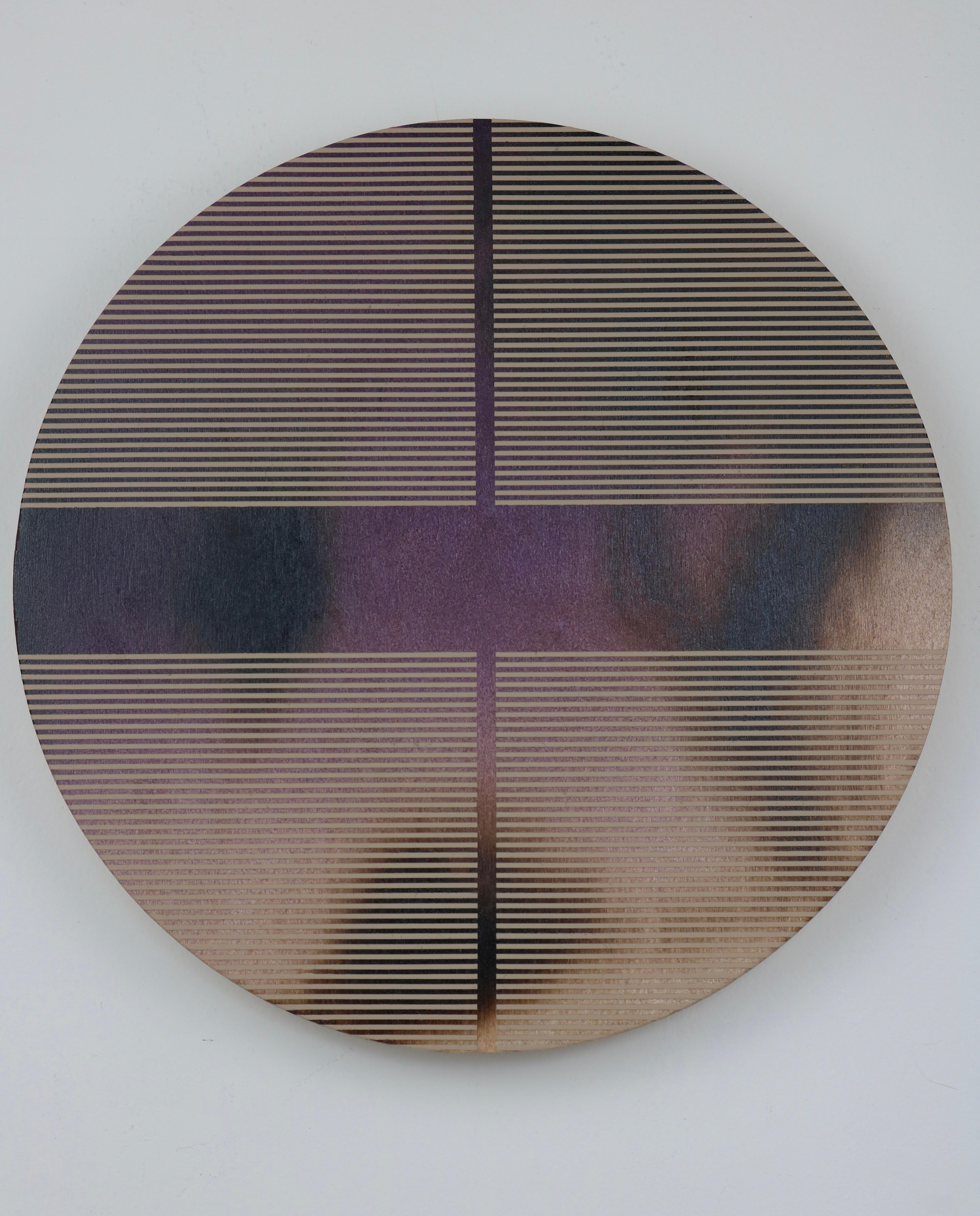 Aubergine Purple pill (minimaliste grid round painting on wood dopamine) - Mixed Media Art by Melisa Taylor Metzger