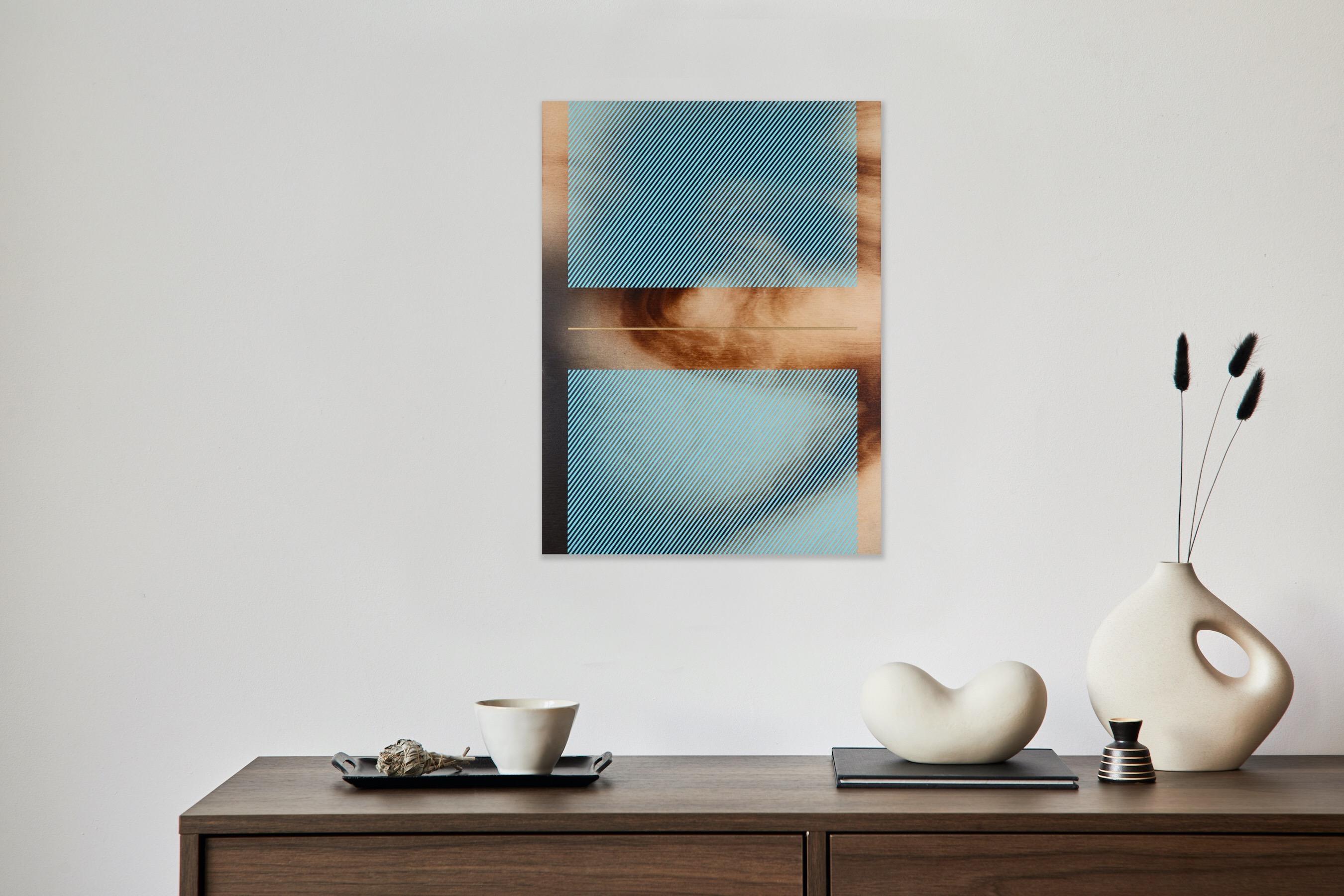 Azul bebé Mångata (pintura cuadriculada madera mínima borde duro dopamina vibrante) en venta 9