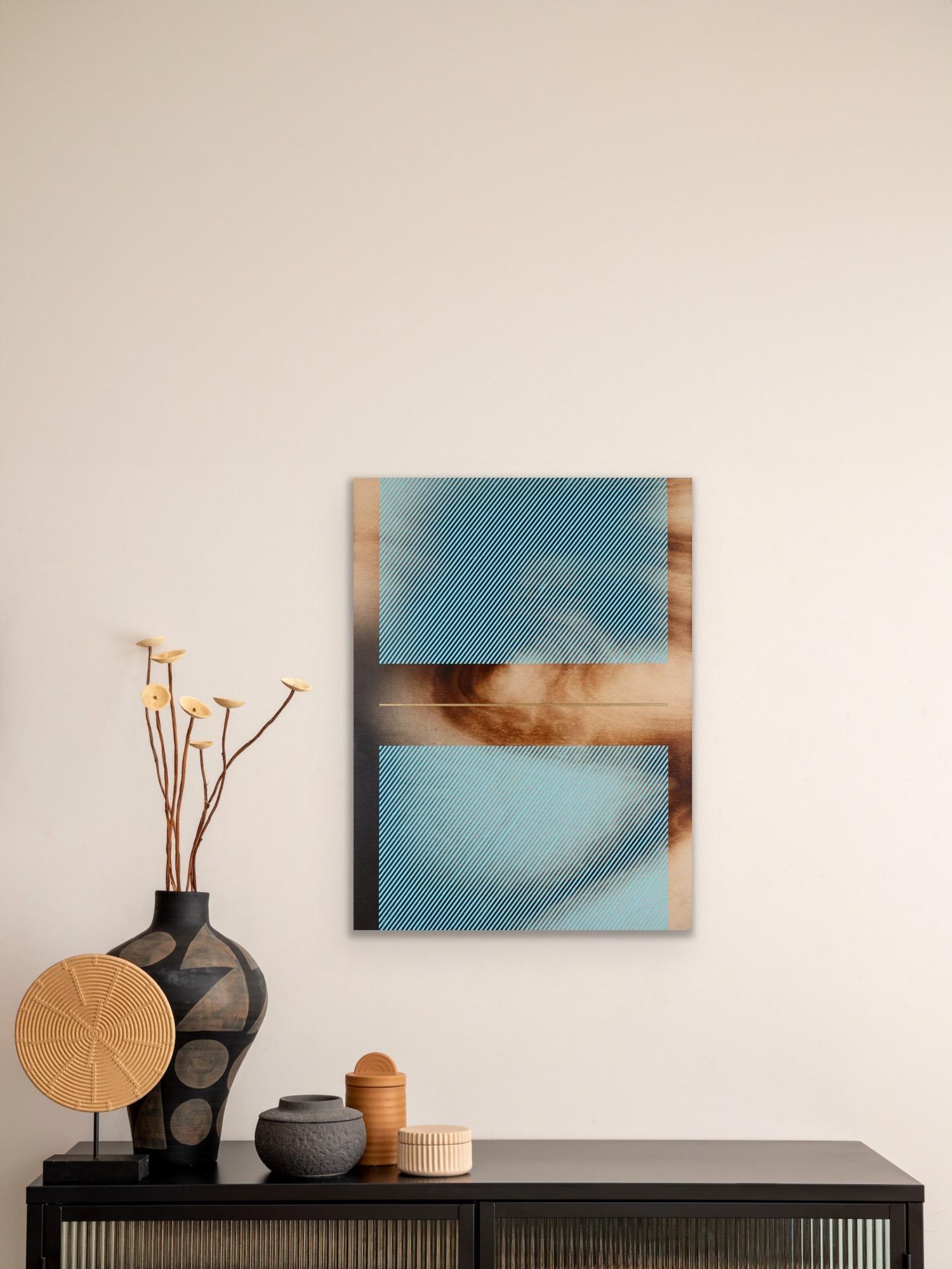Azul bebé Mångata (pintura cuadriculada madera mínima borde duro dopamina vibrante) en venta 1