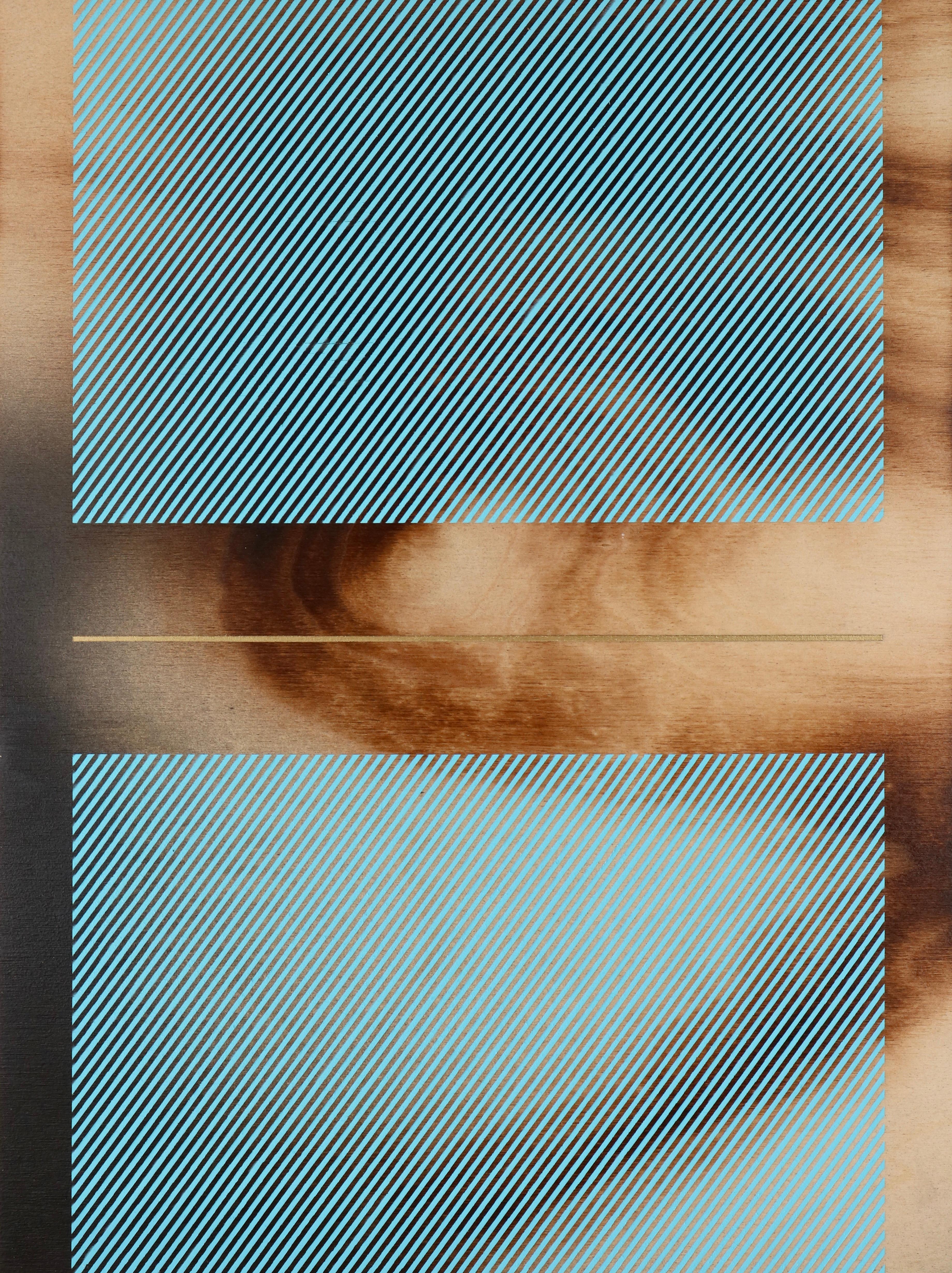 Azul bebé Mångata (pintura cuadriculada madera mínima borde duro dopamina vibrante) - Mixed Media Art de Melisa Taylor Metzger