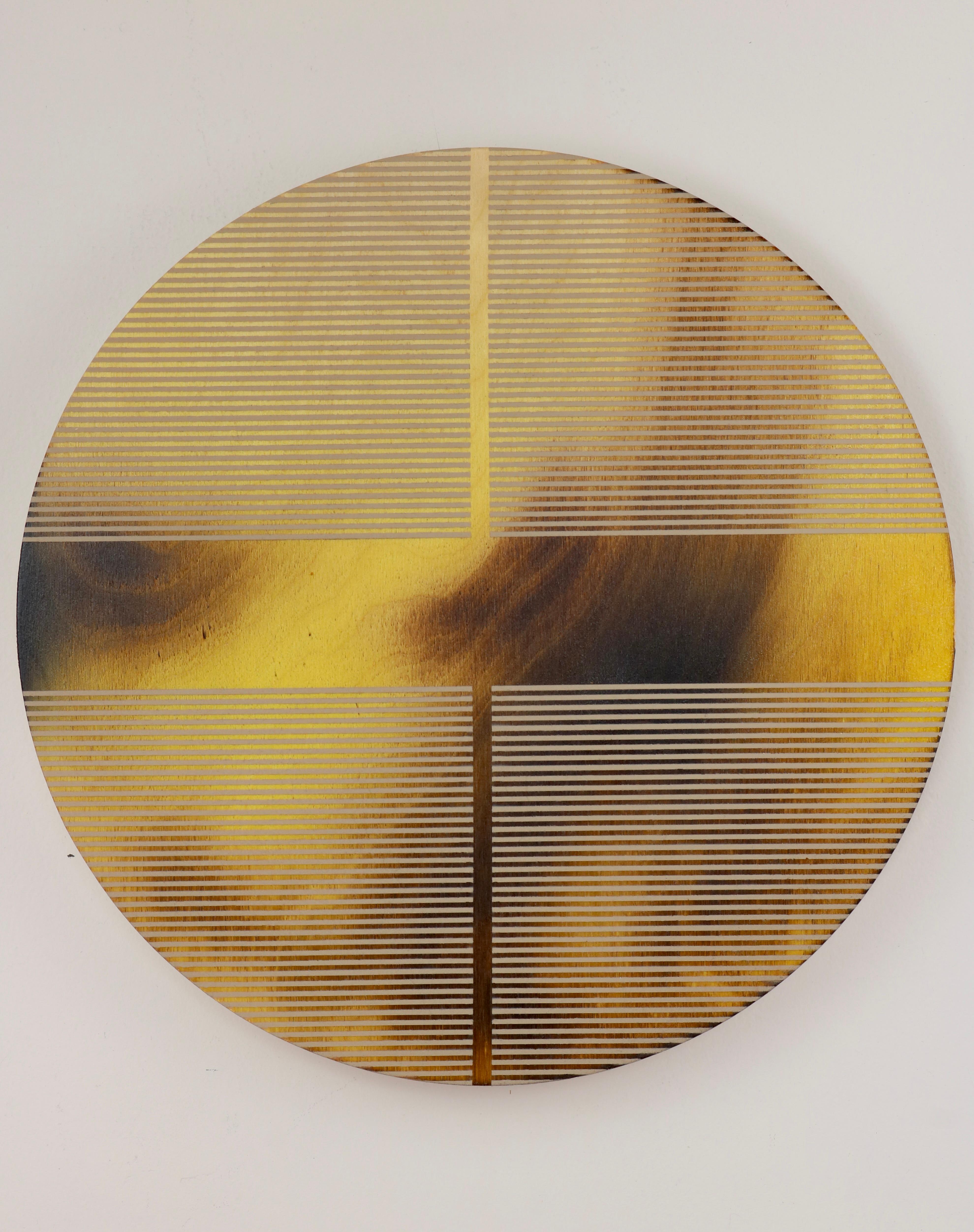 Banana skin yellow pill (minimaliste grid round painting on wood dopamine) - Mixed Media Art by Melisa Taylor Metzger