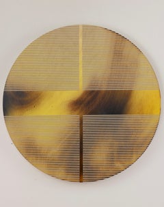 Banana skin yellow pill (minimaliste grid round painting on wood dopamine)