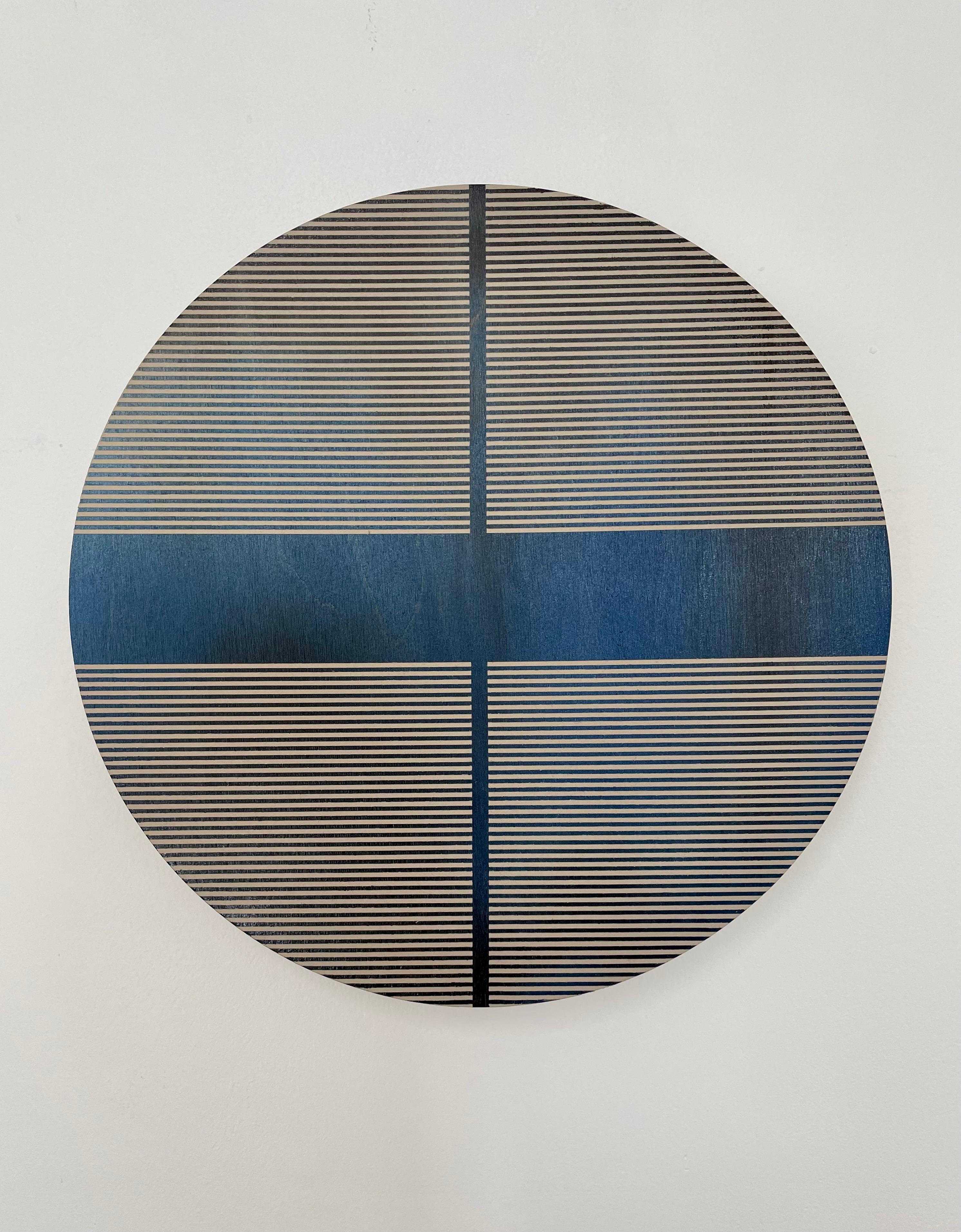 Blueberry pill (minimaliste grid round painting on wood dopamine art) For Sale 1