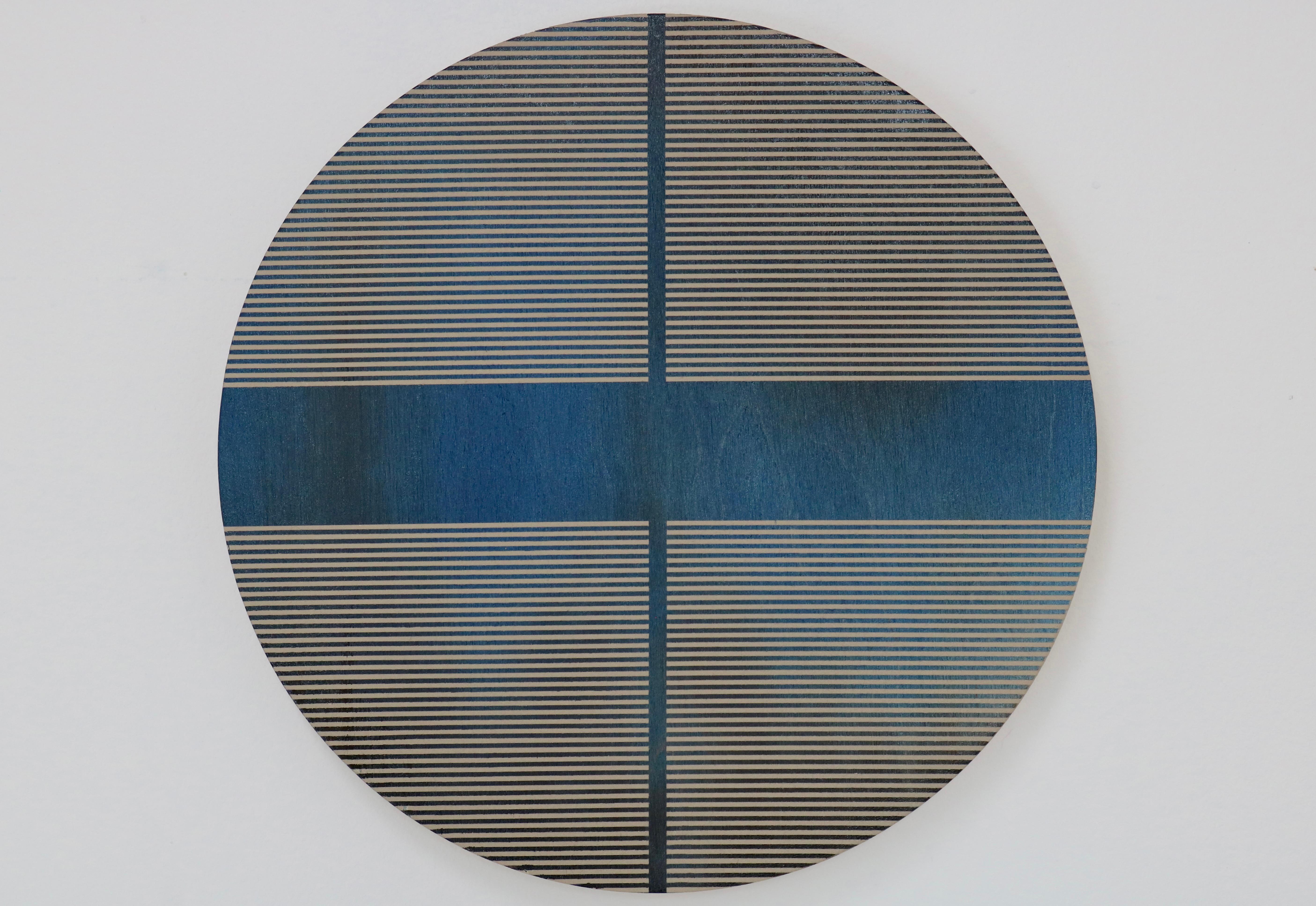Blaubeerpille (Minimalistisches Gitter runde Malerei auf Holz Dopamin Kunst)
