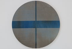 Píldora de arándanos (pintura minimalista cuadriculada redonda sobre arte dopaminérgico en madera)