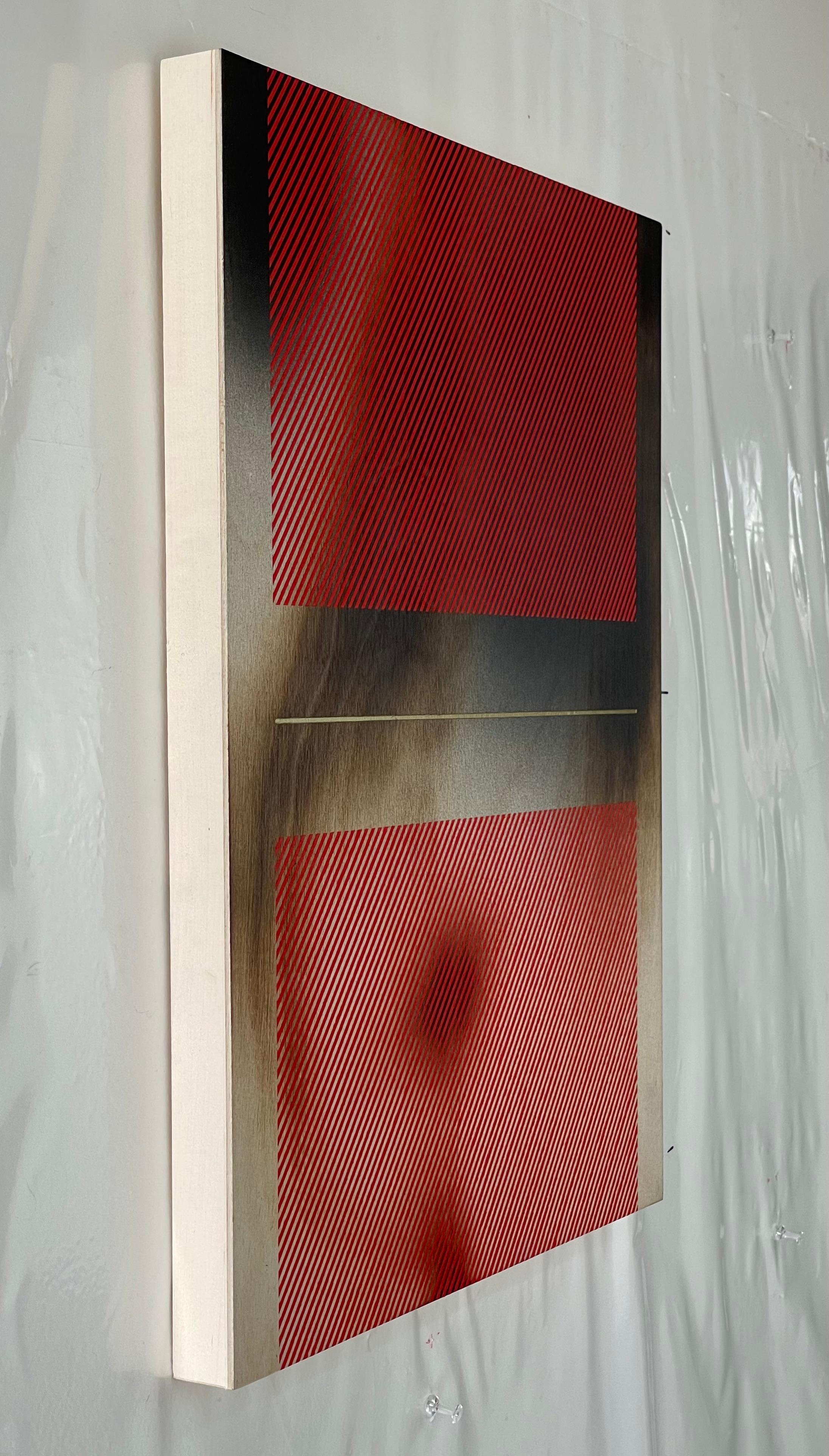 Mangata rouge pomme bonbon (peinture de grille, bois minimal vibrant dopamine aux bords durs) - Minimaliste Mixed Media Art par Melisa Taylor Metzger
