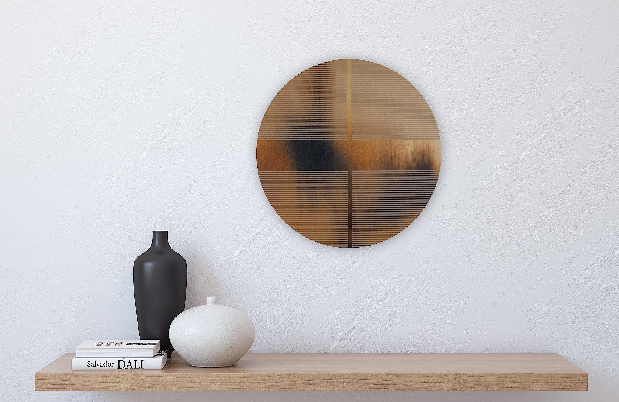 Karamell-Kaffee pille (minimalistisches, rundes Gemälde auf Holz, dopaminebraun, Kunst) im Angebot 2