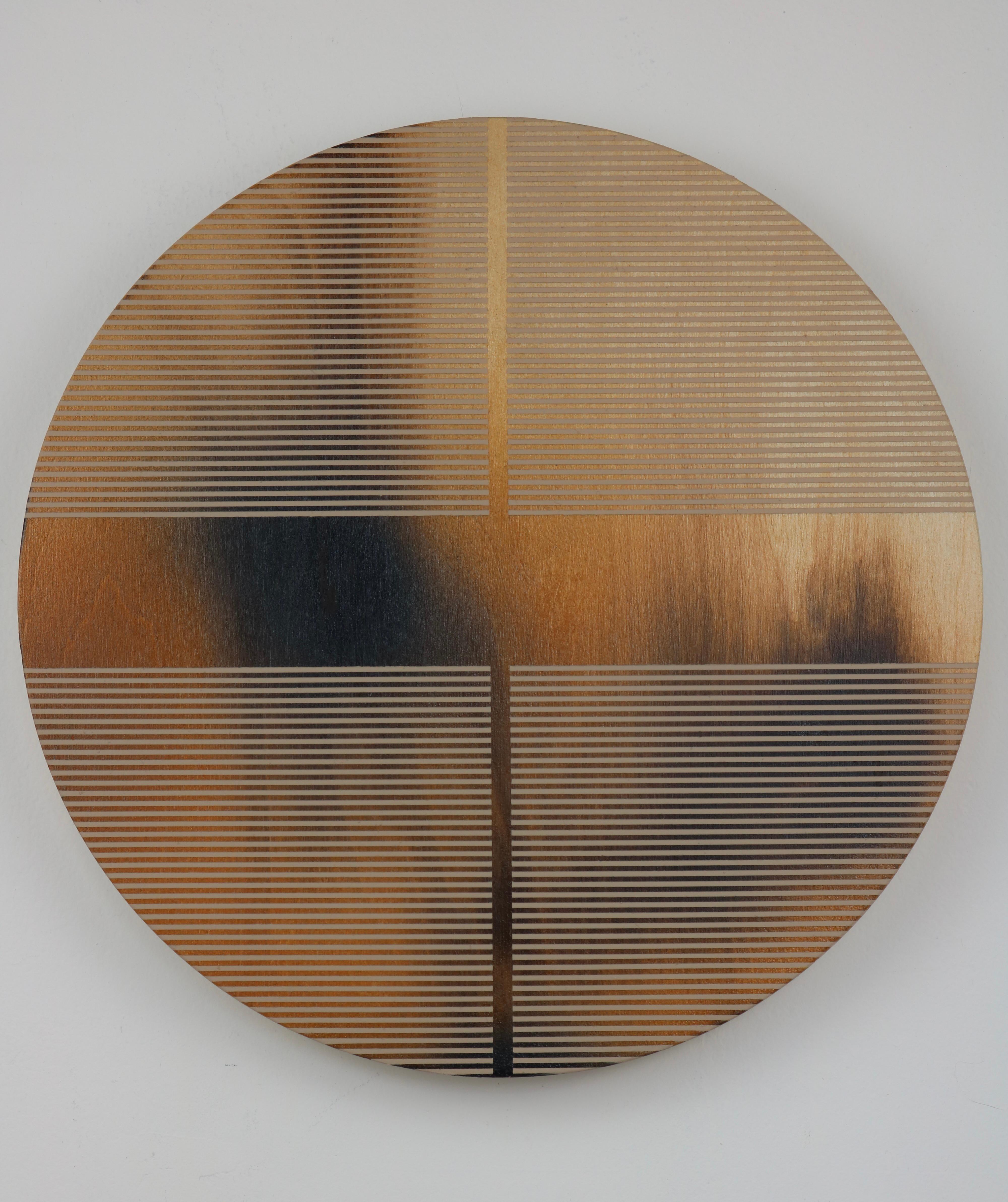 Melisa Taylor Metzger Abstract Painting - Caramel toffee pill (minimaliste grid round painting on wood dopamine tan art)