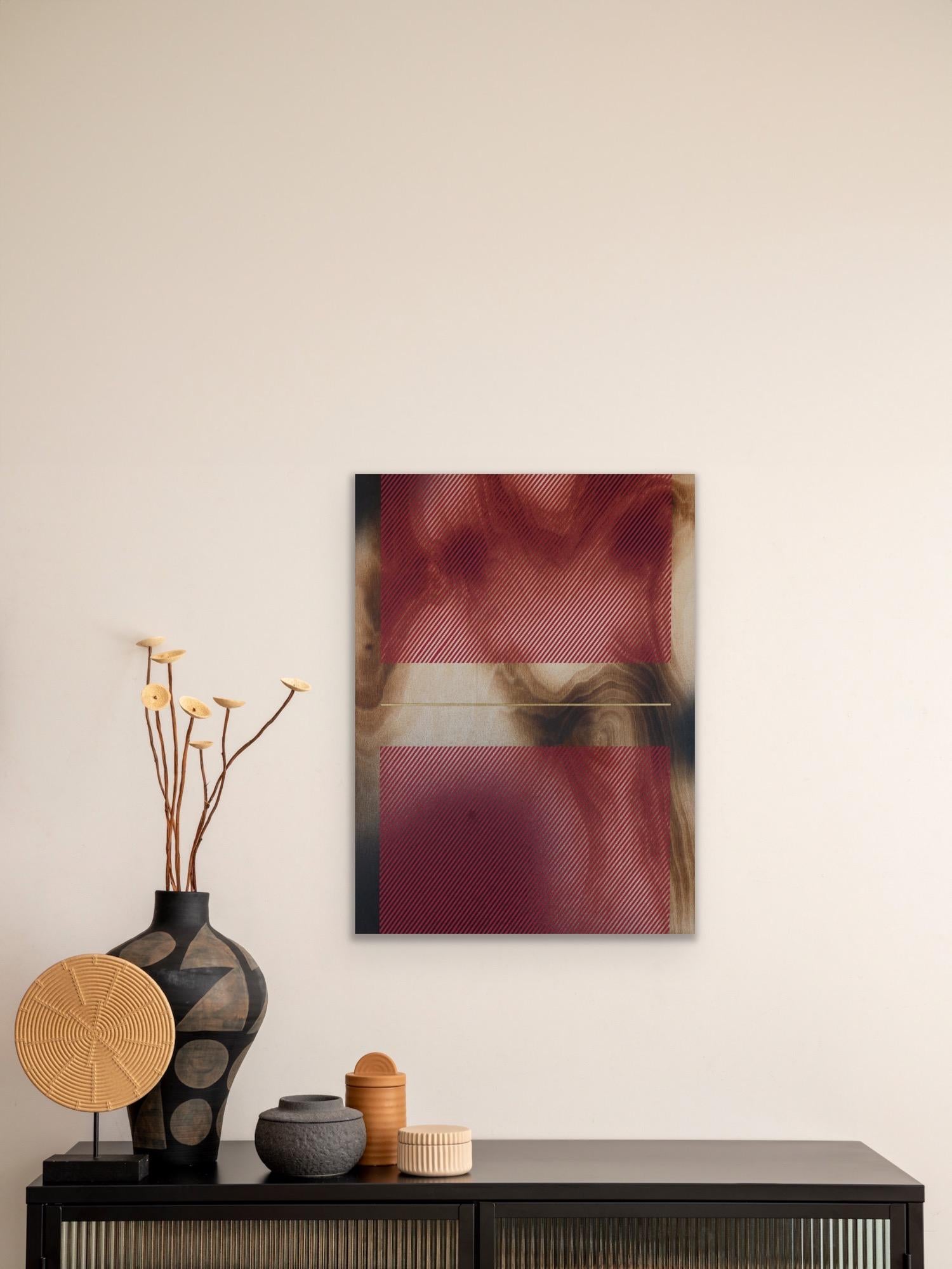 Cardenal rojo Mångata (pintura cuadriculada madera mínima borde duro dopamina vibrante) en venta 7